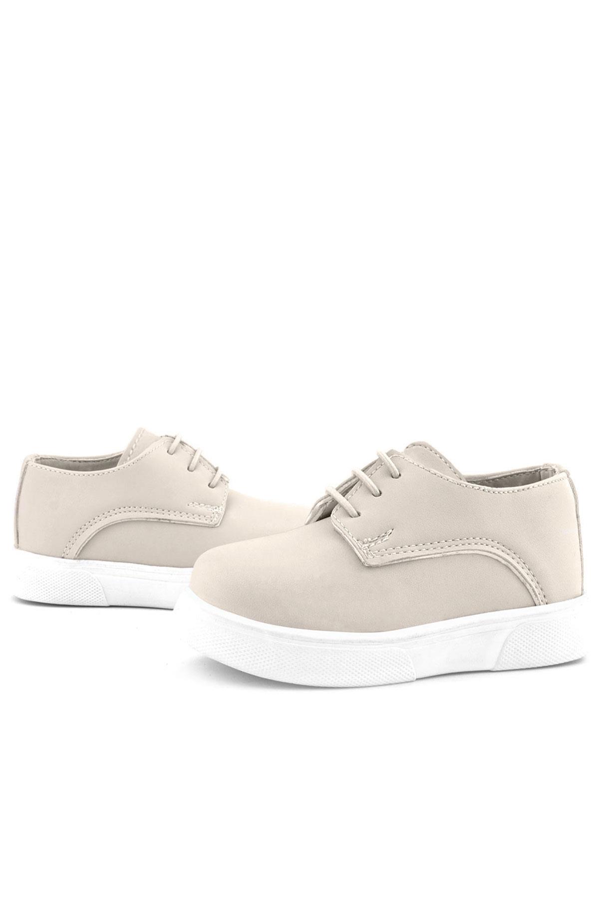 Rakerplus Derby Krem Cilt Yüksek Taban Çocuk Klasik Ayakkabı