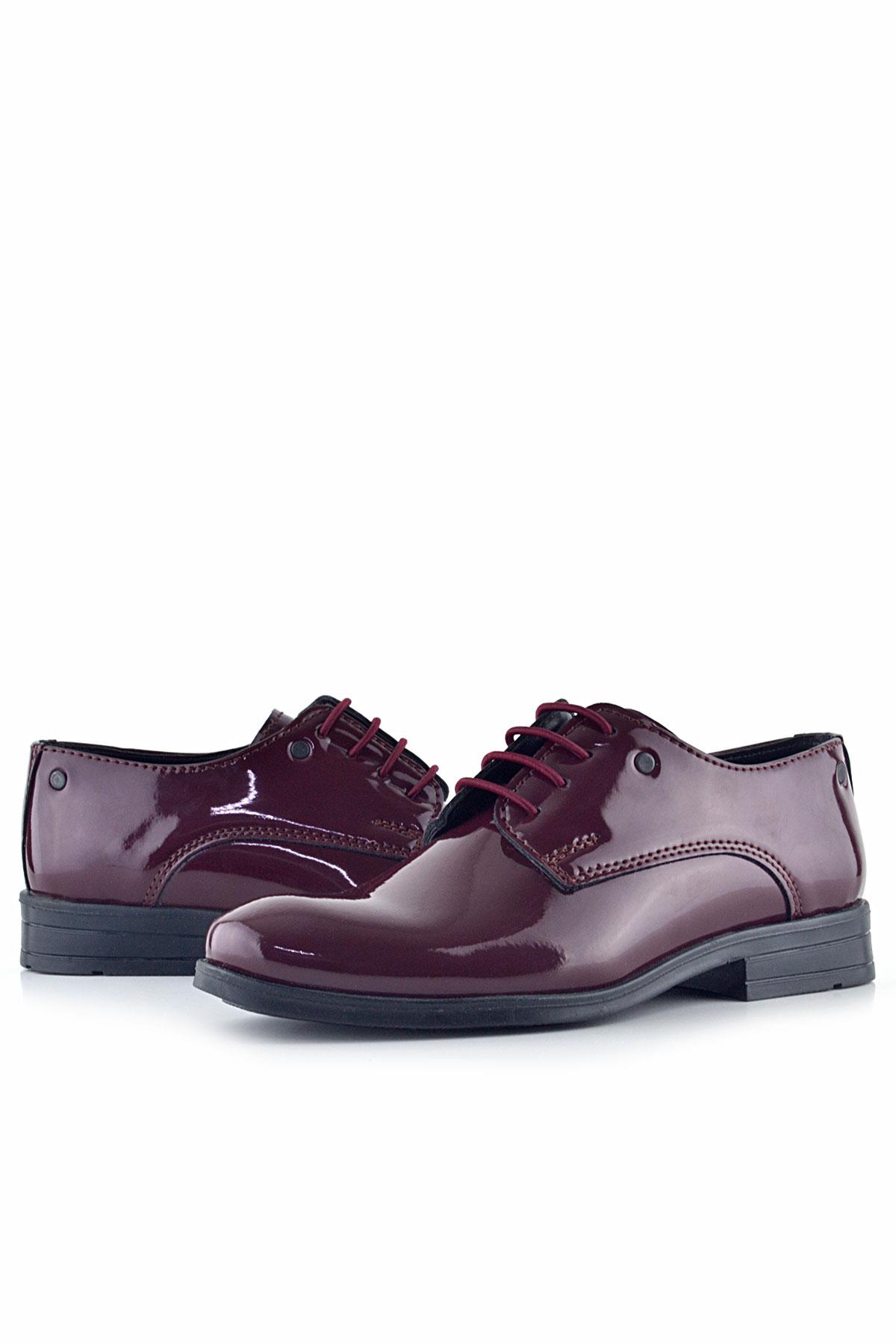 Rakerplus Bordo Rugan Bağcıklı Metal Detaylı Oxford Çocuk Klasik Ayakkabısı