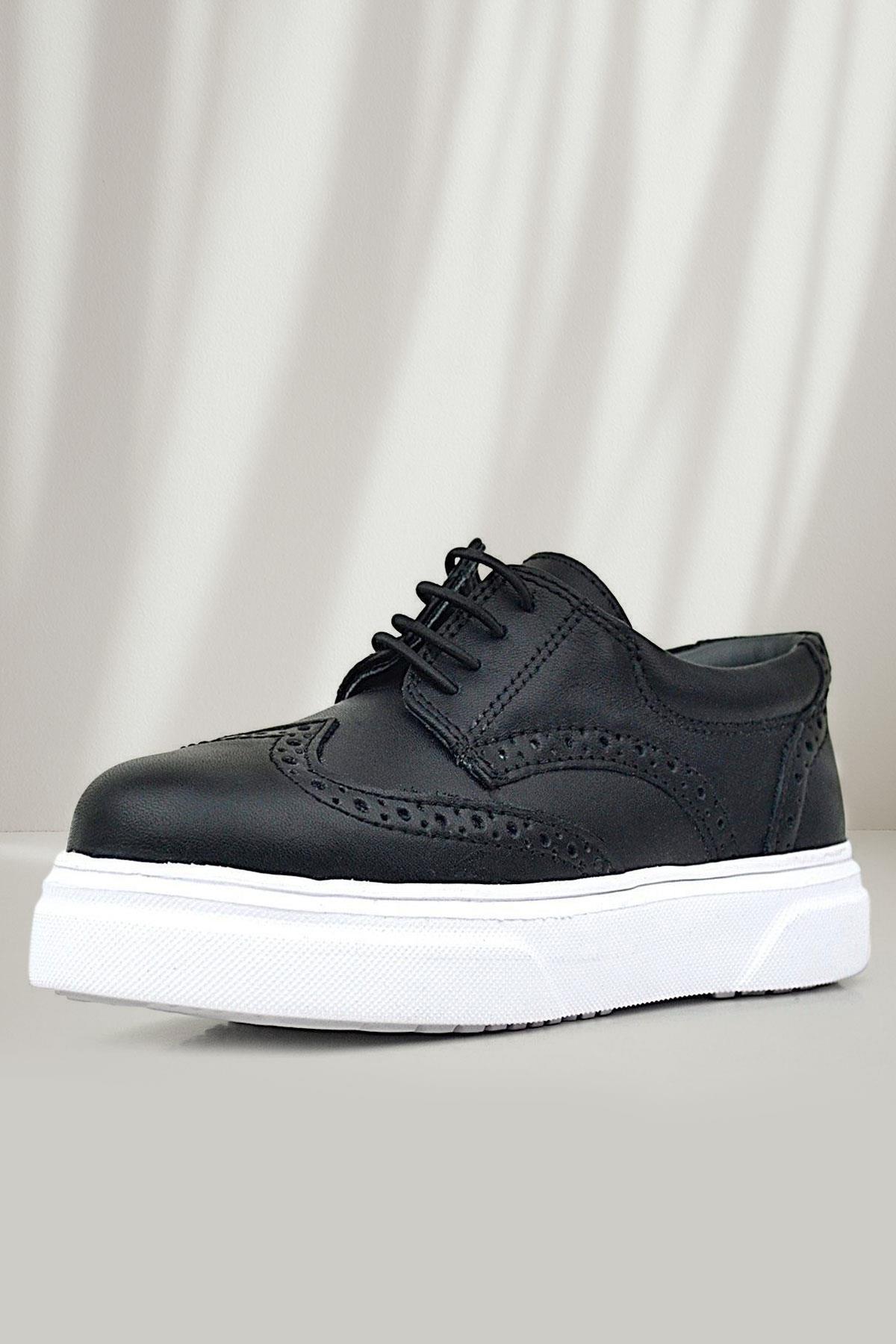 Rakerplus Genuine Leather Black White Sole Oxford Children's Classic Shoes