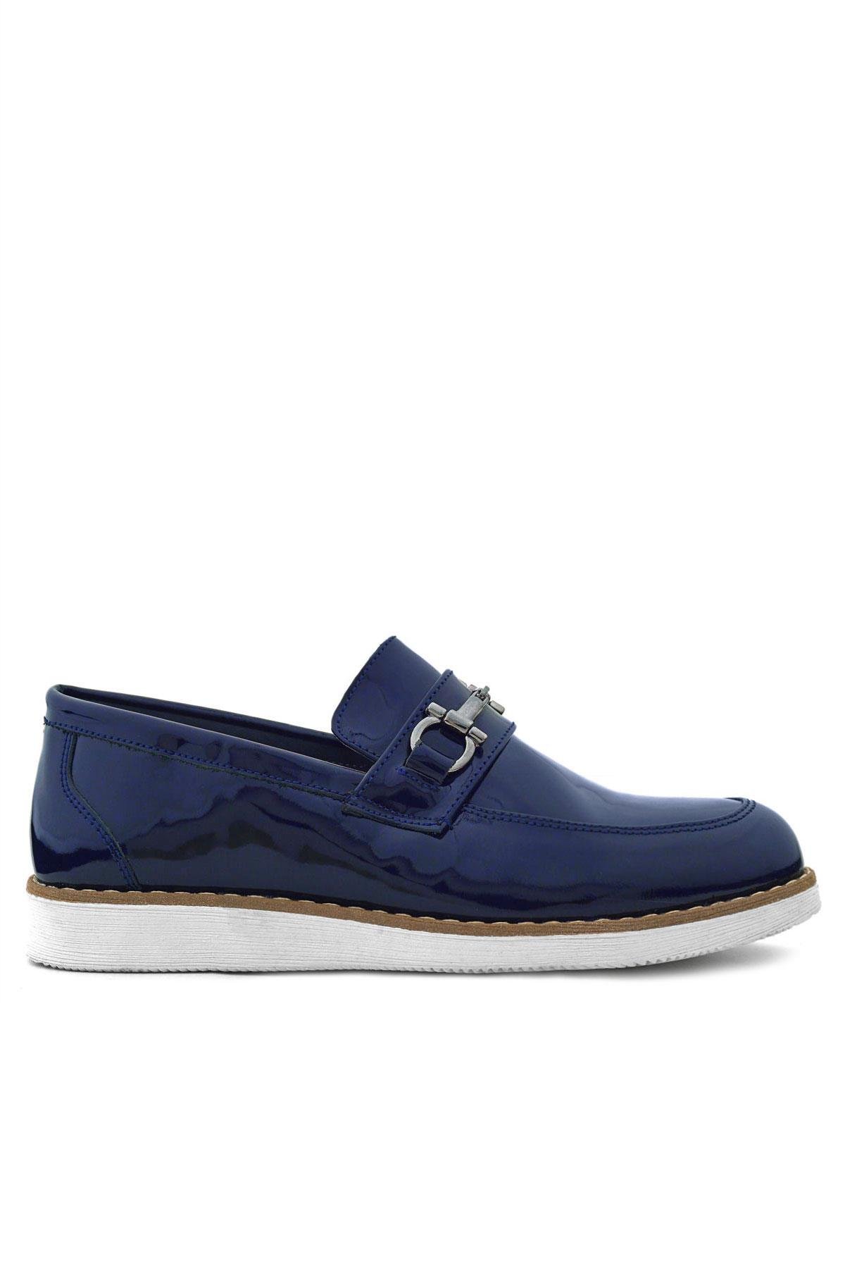 Rakerplus Hakiki Deri Lacivert Rugan Beyaz Tabanlı Loafer Çocuk Klasik Ayakkabı