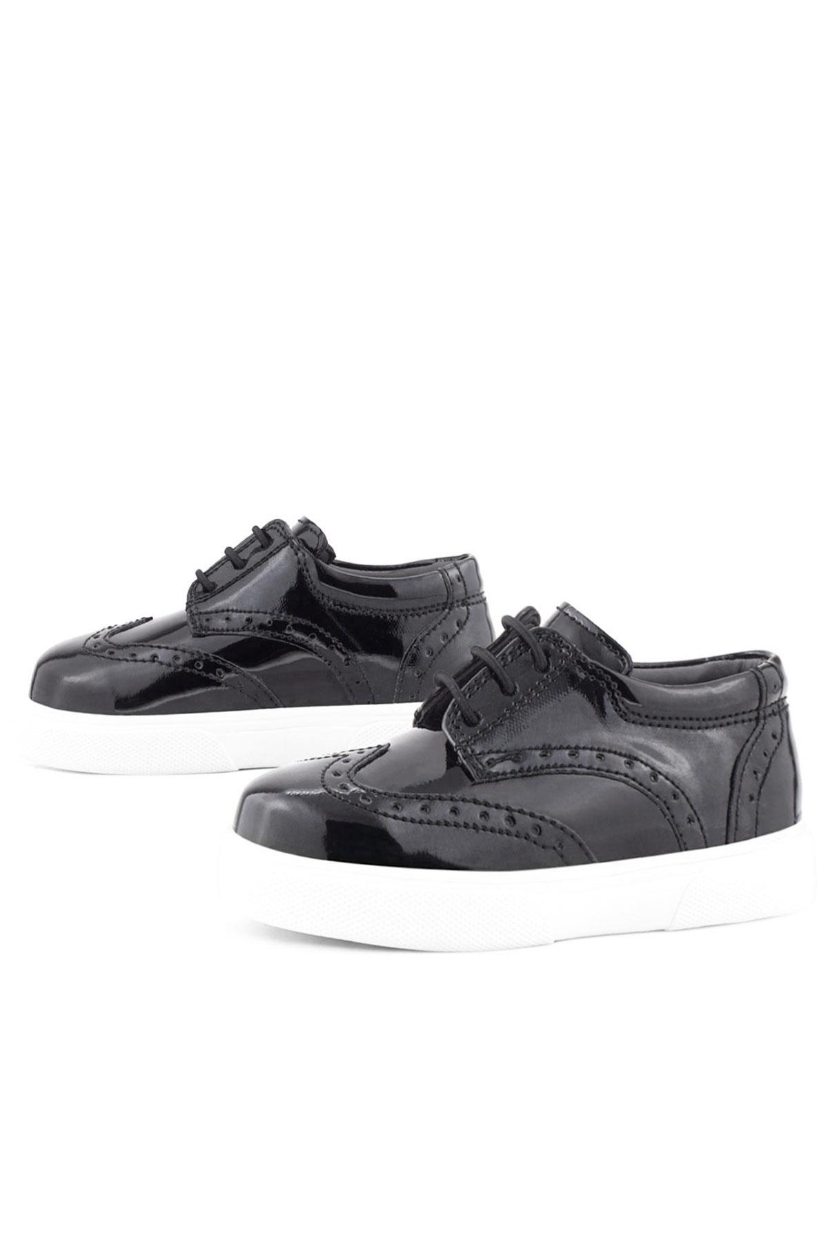 Rakerplus Siyah Rugan Beyaz Taban Oxford Çocuk Klasik Ayakkabı