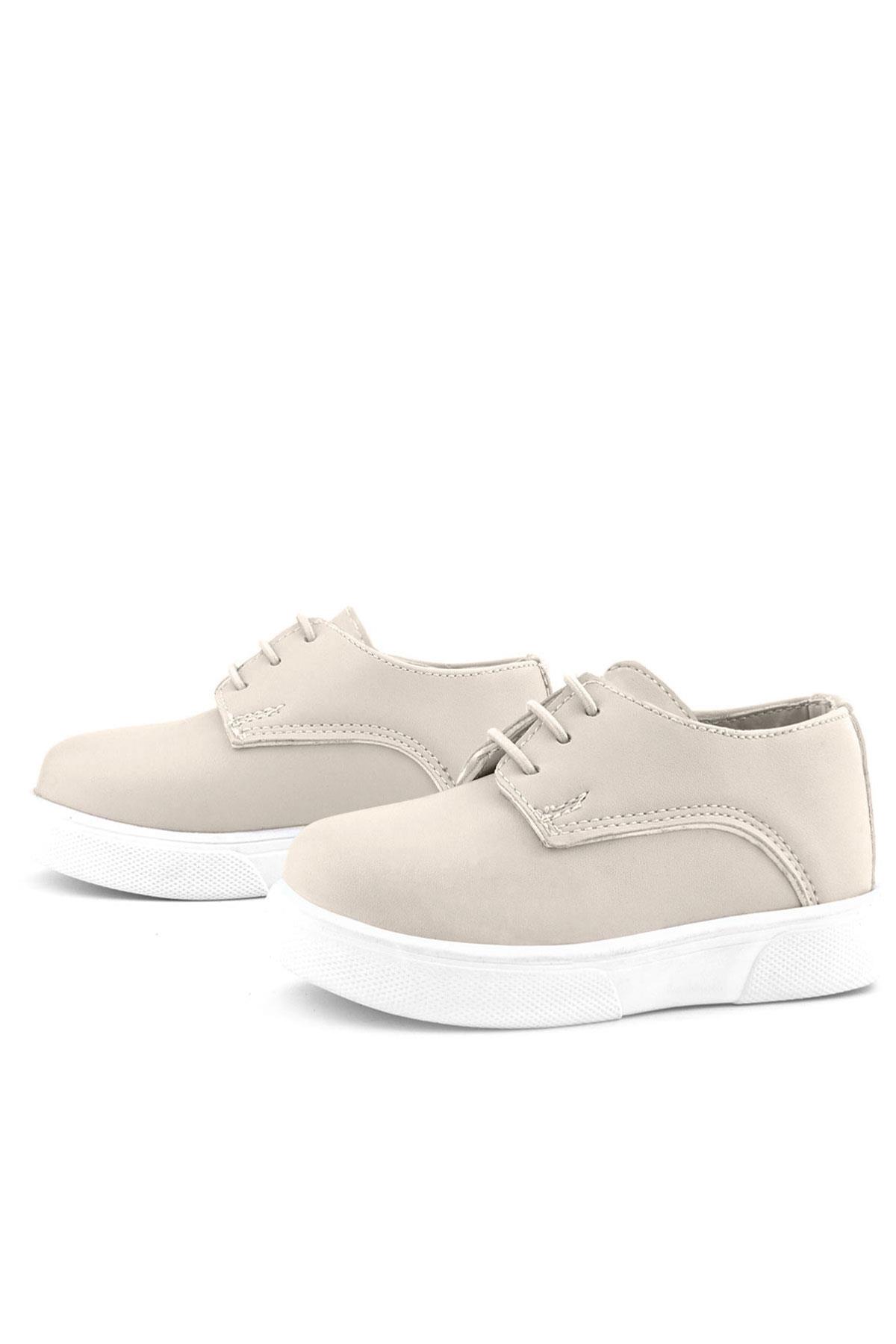 Rakerplus Derby Krem Cilt Yüksek Taban Çocuk Klasik Ayakkabı