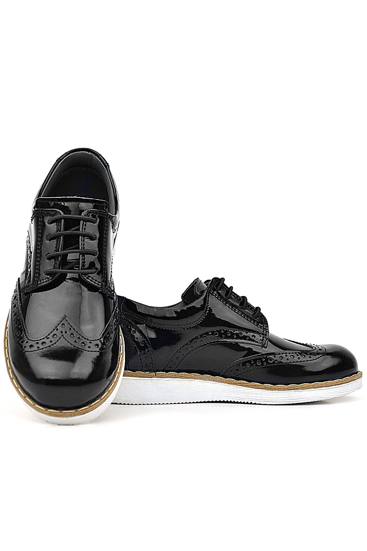 Rakerplus Hidra Siyah Rugan Beyaz Tabanlı Bağcıklı Erkek Çocuk Klasik Ayakkabı