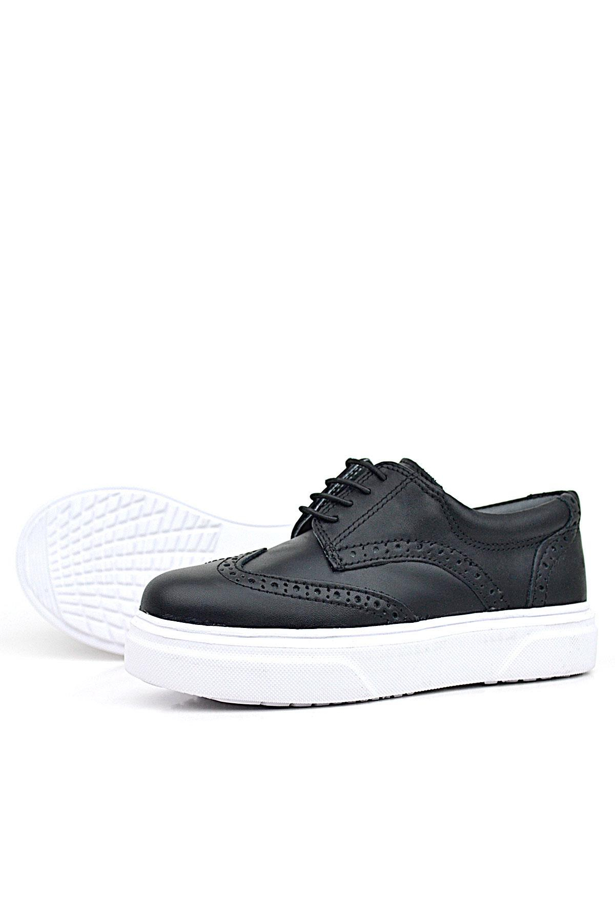 Rakerplus Hakiki Deri Siyah Beyaz Taban Oxford Çocuk Klasik Ayakkabı