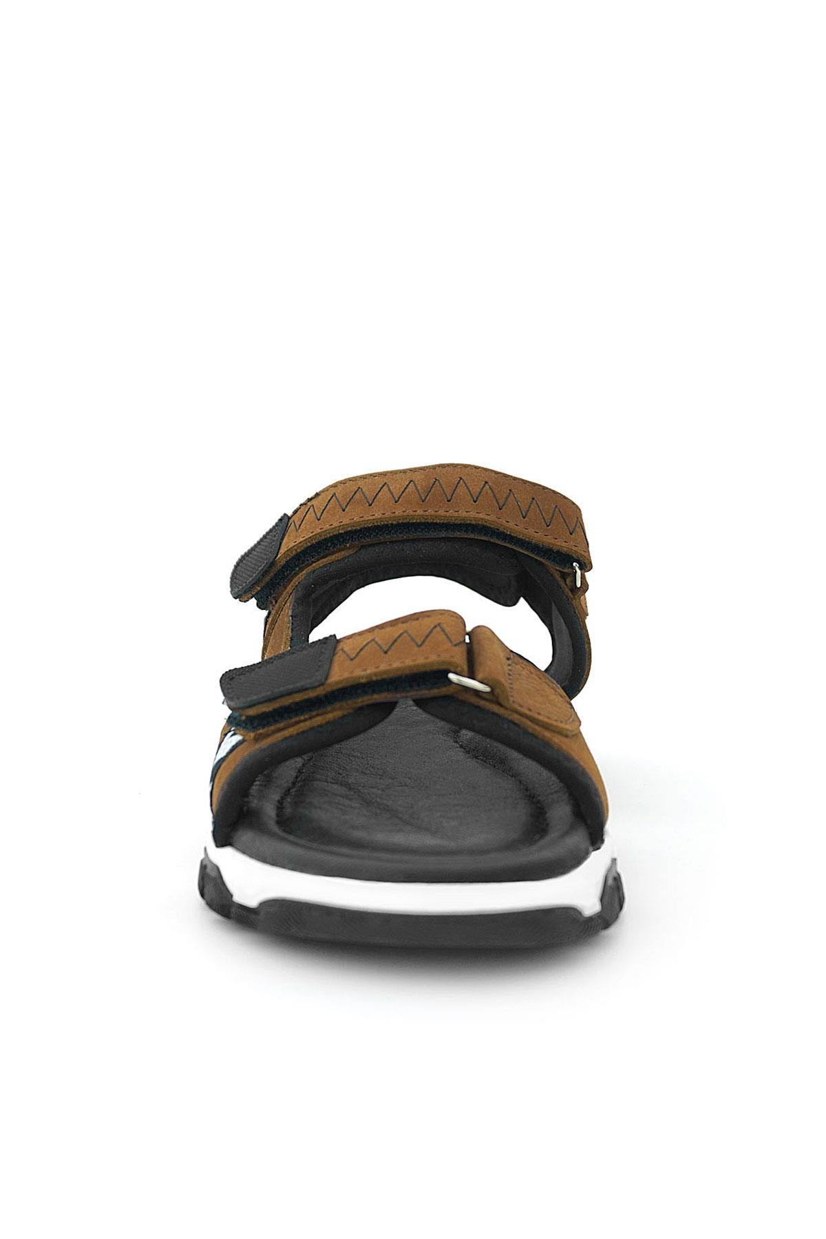 Hakiki Deri Taba Siyah Cırt Cırtlı Erkek Çocuk Sandalet