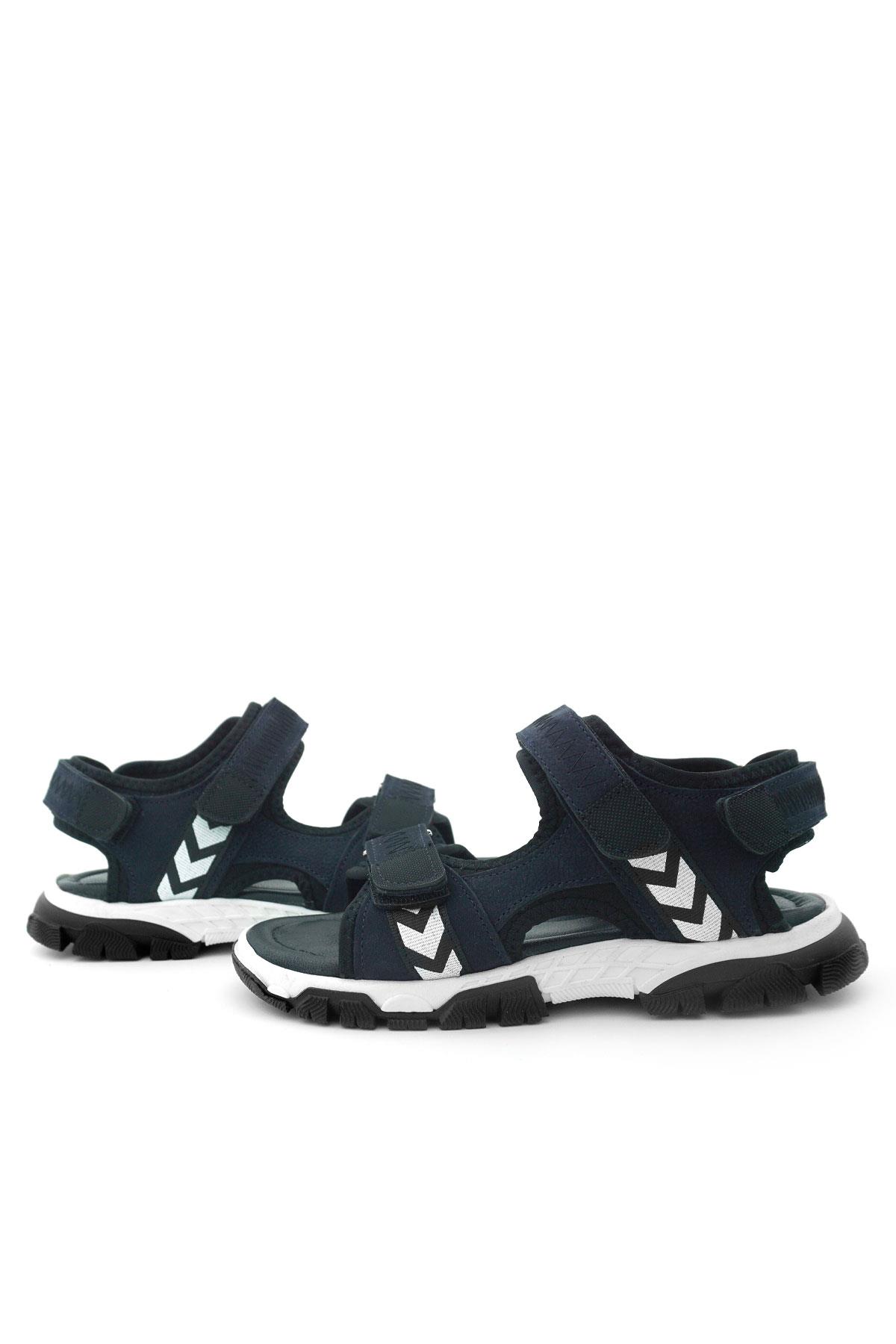Hakiki Deri Lacivert Siyah Cırt Cırtlı Erkek Çocuk Sandalet