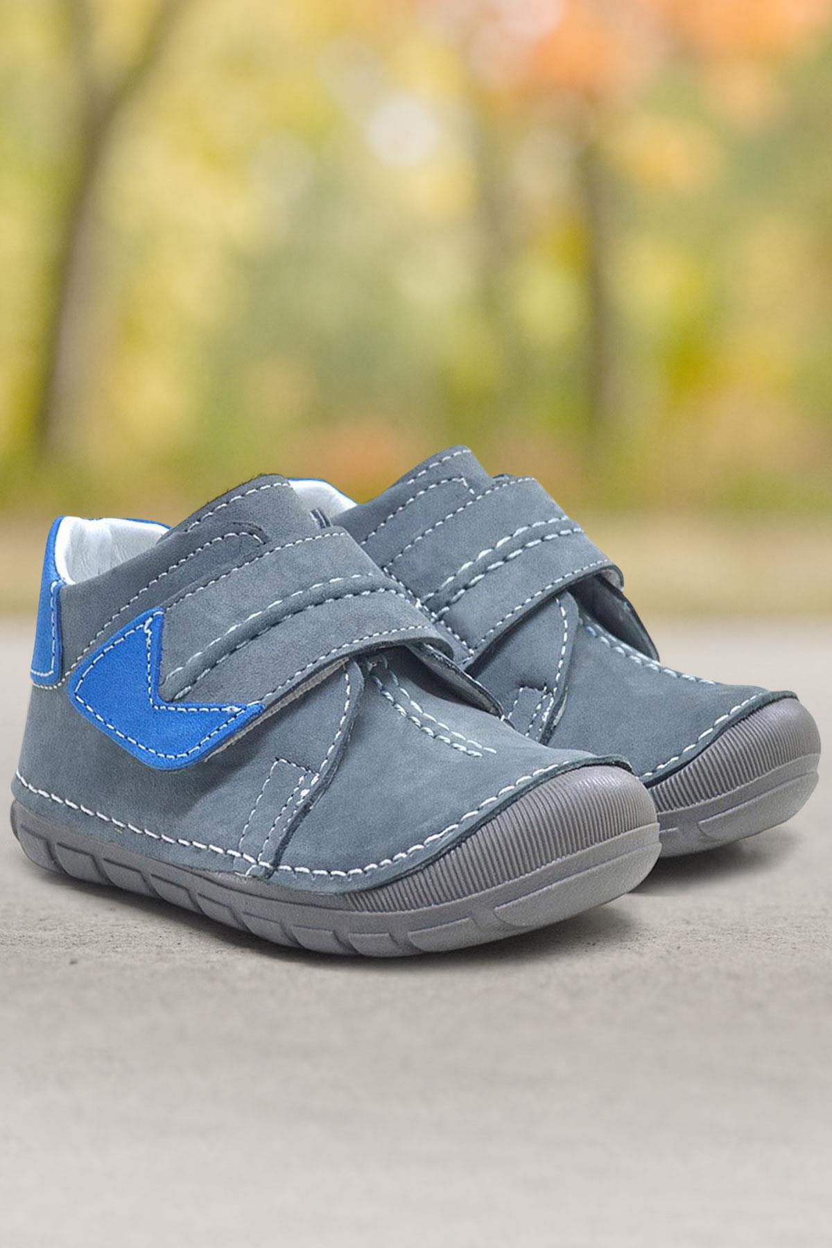 Rakerplus Popeye Hakiki Deri Gri Mavi İlk Adım Unisex Bebek Ayakkabısı