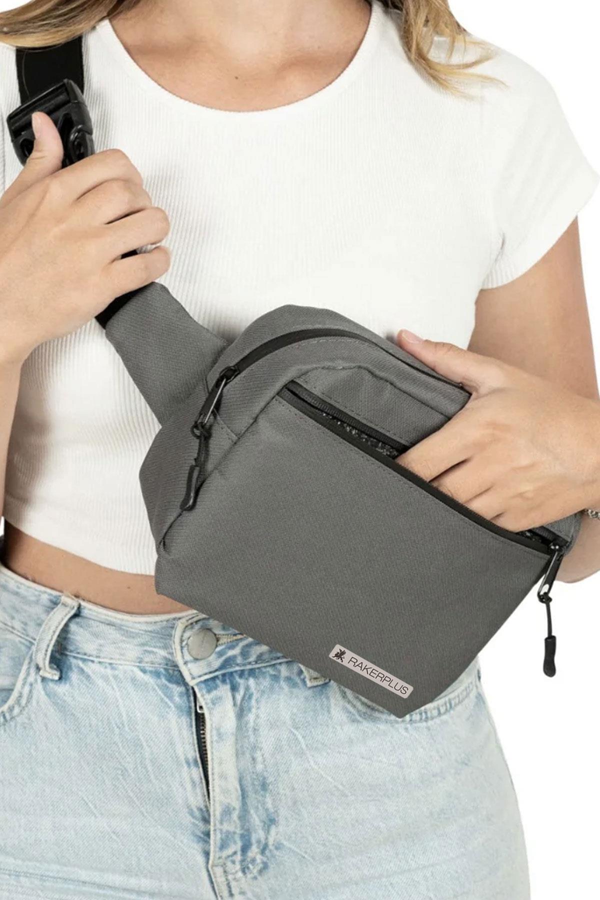 Rakerplus Gri Unisex Minimal 21x15x5 cm Bel ve Göğüs Çantası RC-0001-GR