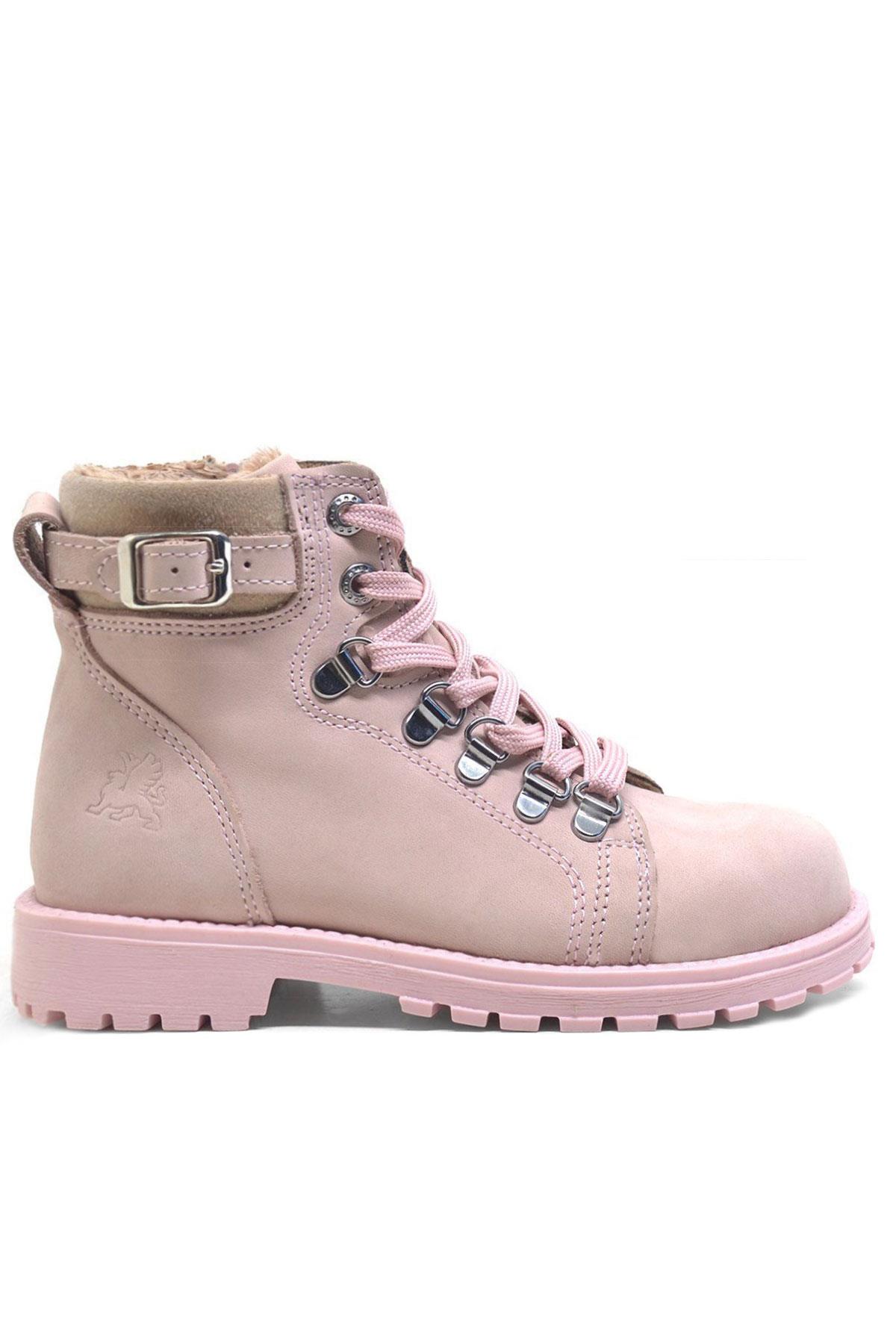 Rakerplus Griffon Hakiki Deri Pembe Fermuarlı Kışlık Kız Çocuk Bot 8028-P2.26