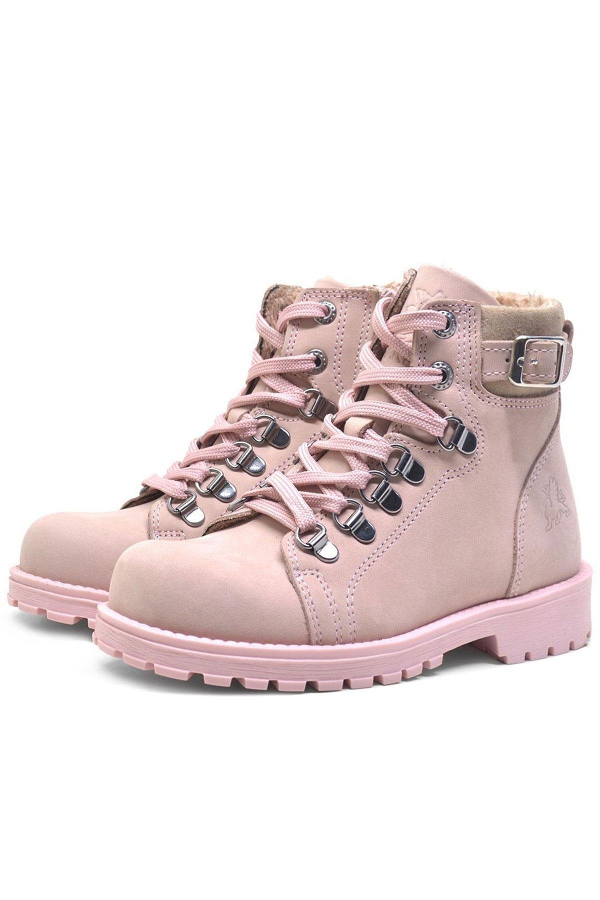 Rakerplus Griffon Hakiki Deri Pembe Fermuarlı Kışlık Kız Çocuk Bot 8028-P2.26