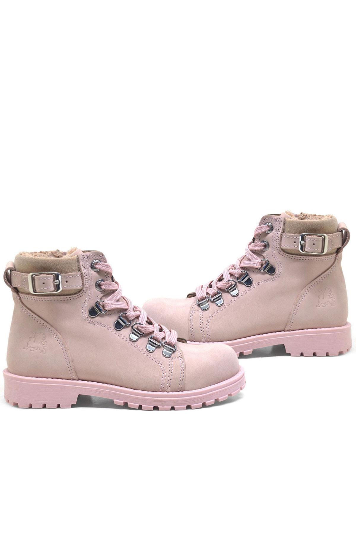 Rakerplus Griffon Hakiki Deri Pembe Fermuarlı Kışlık Kız Çocuk Bot 8028-P2.26