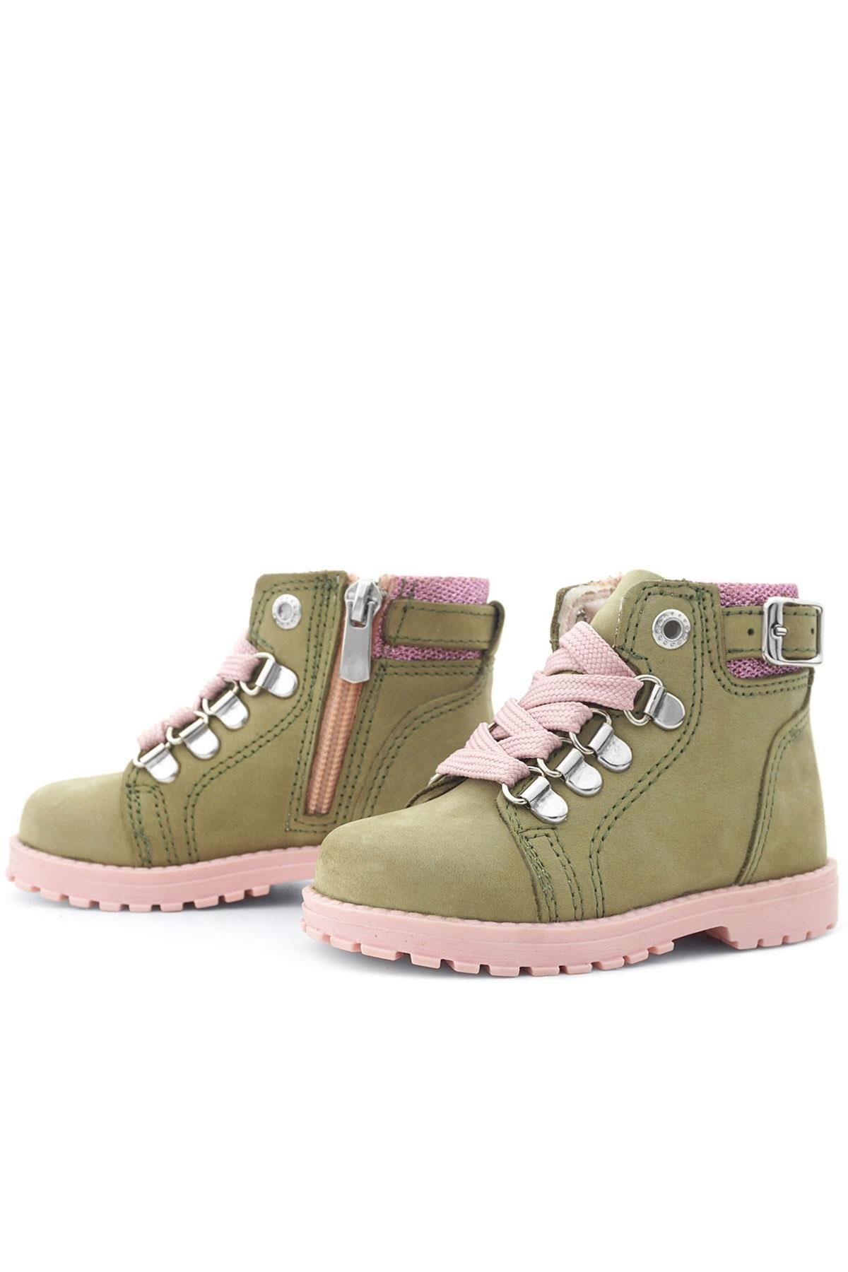 Rakerplus Griffon Hakiki Deri Yeşil Simli Fermuarlı Kışlık Kız Bebek Bot 8028-YSIM.25