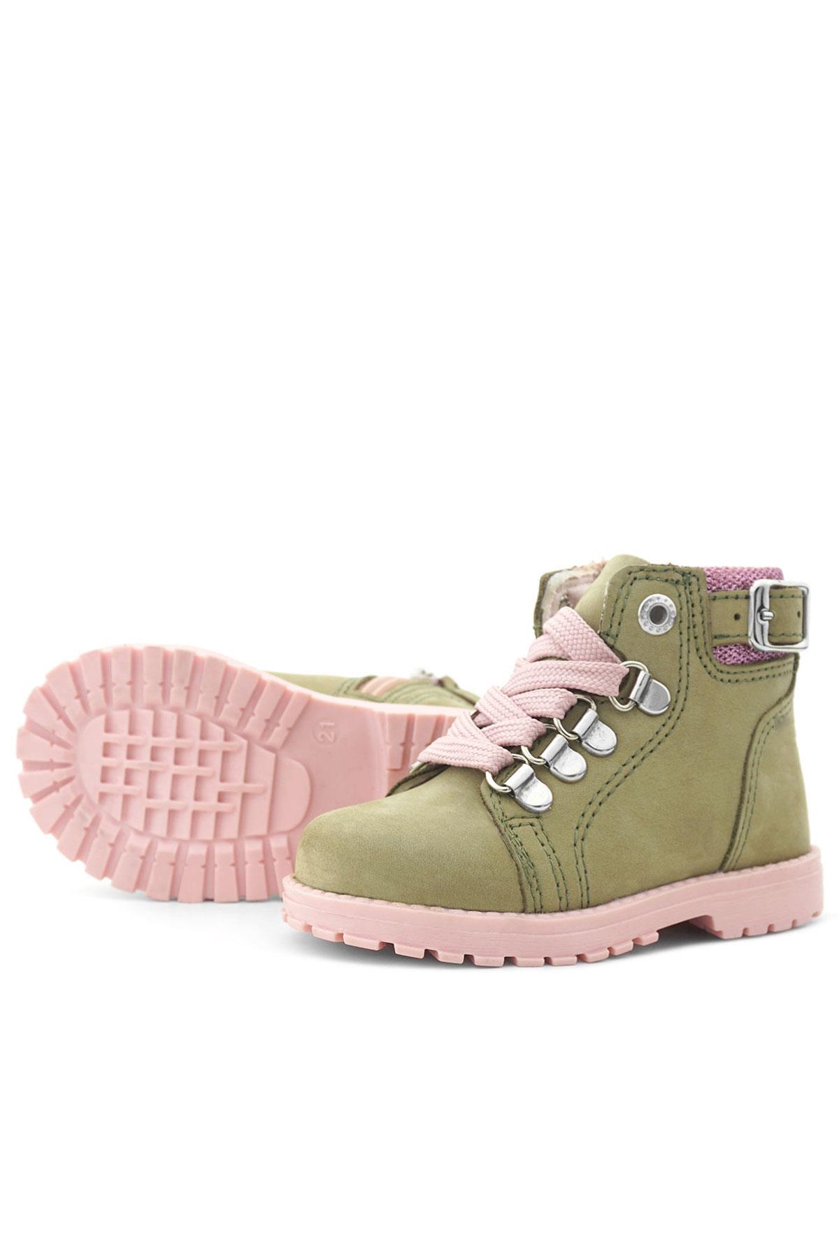 Rakerplus Griffon Hakiki Deri Yeşil Simli Fermuarlı Kışlık Kız Bebek Bot 8028-YSIM.25