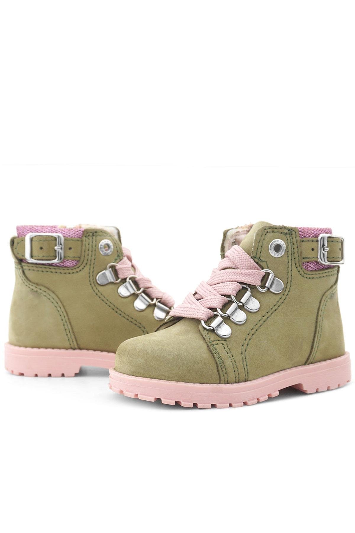 Rakerplus Griffon Hakiki Deri Yeşil Simli Fermuarlı Kışlık Kız Bebek Bot 8028-YSIM.25
