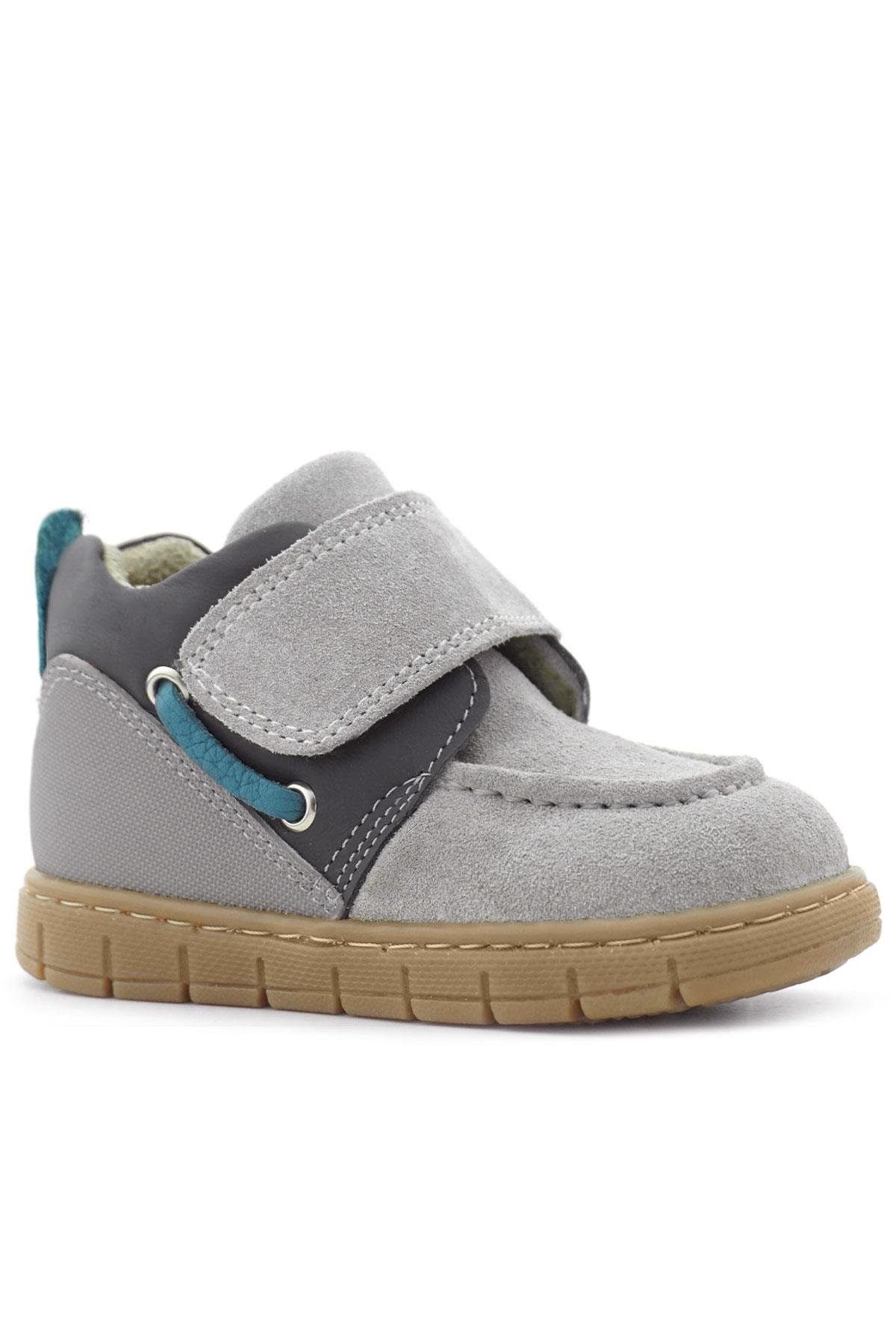 Rakerplus Hakiki Deri Açık Gri Mavi Cırt Cırtlı Bebek Bot R940-GGM.25