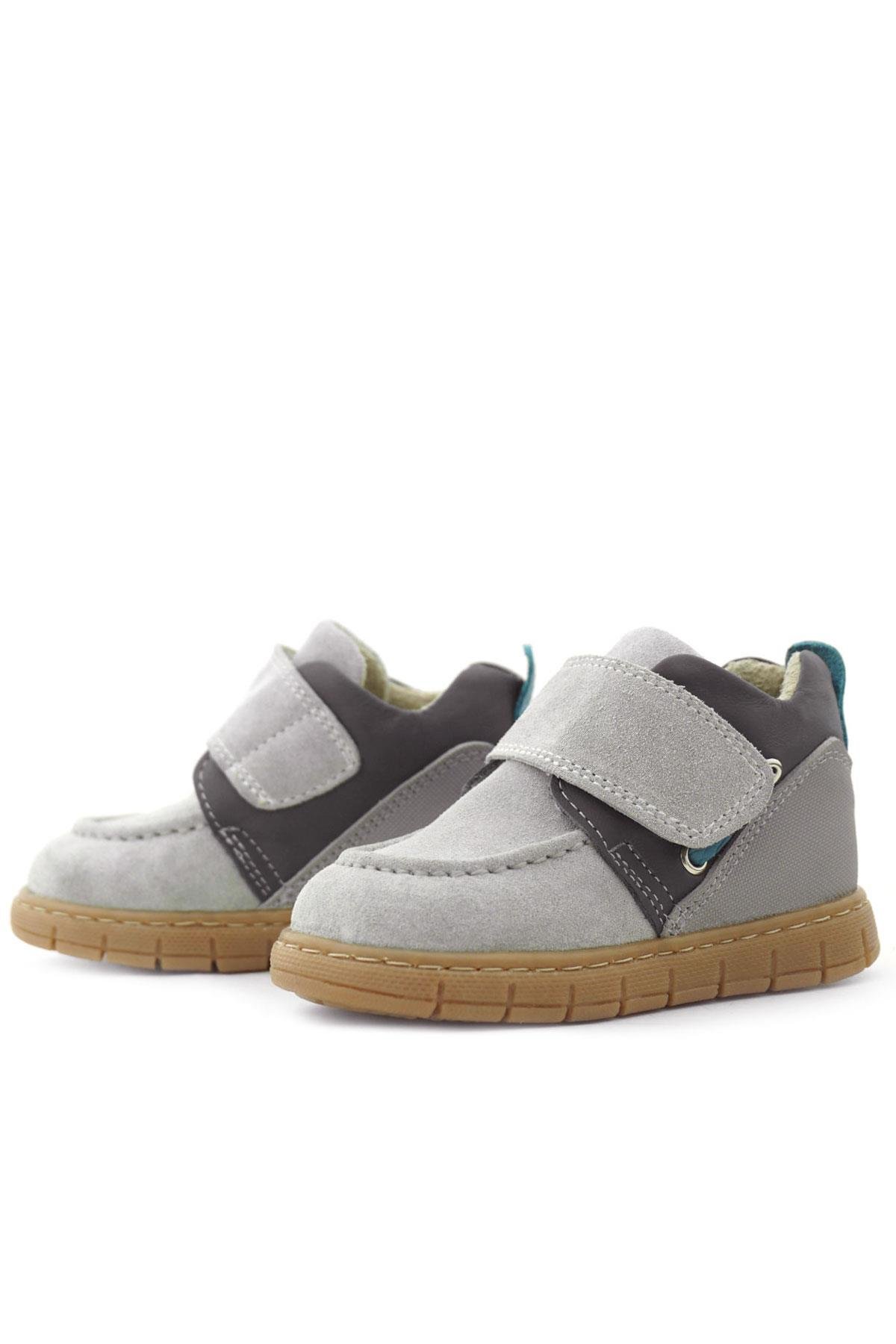 Rakerplus Hakiki Deri Açık Gri Mavi Cırt Cırtlı Bebek Bot R940-GGM.25
