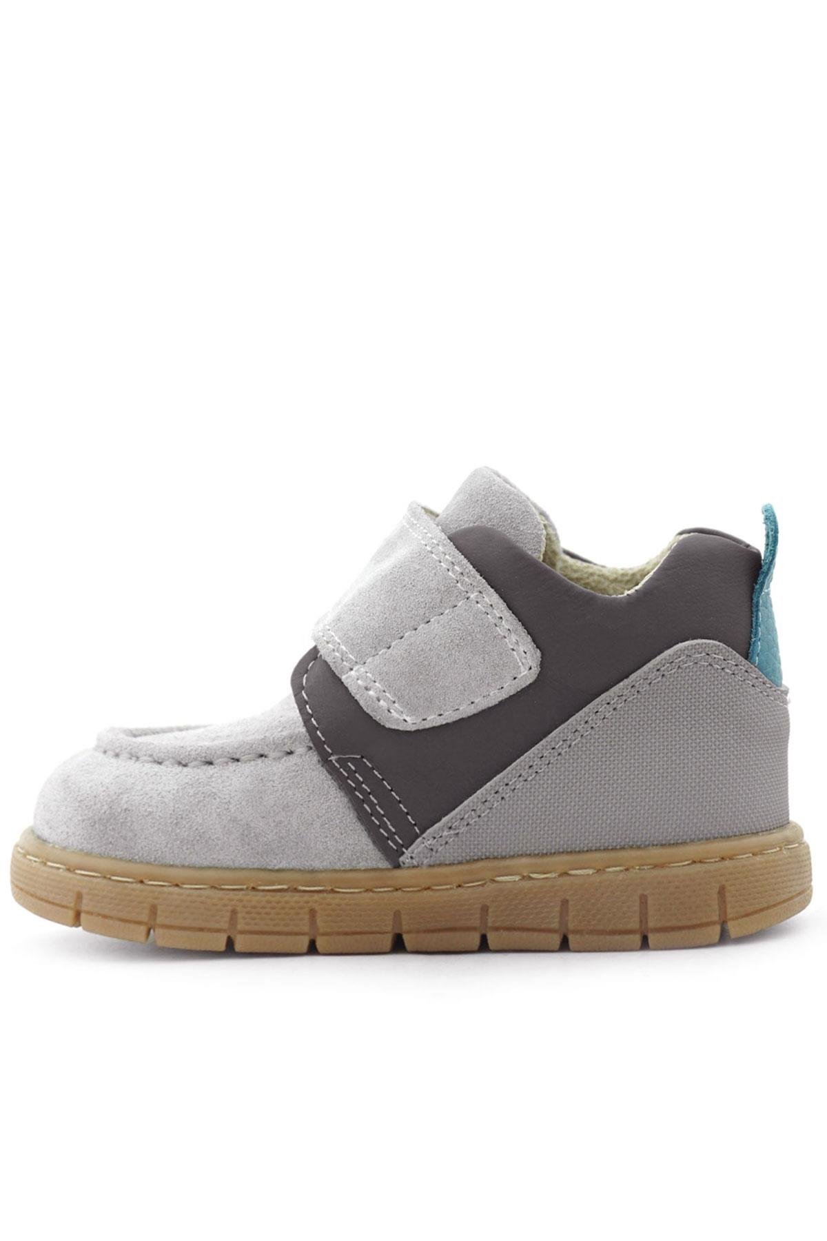 Rakerplus Hakiki Deri Açık Gri Mavi Cırt Cırtlı Bebek Bot R940-GGM.25