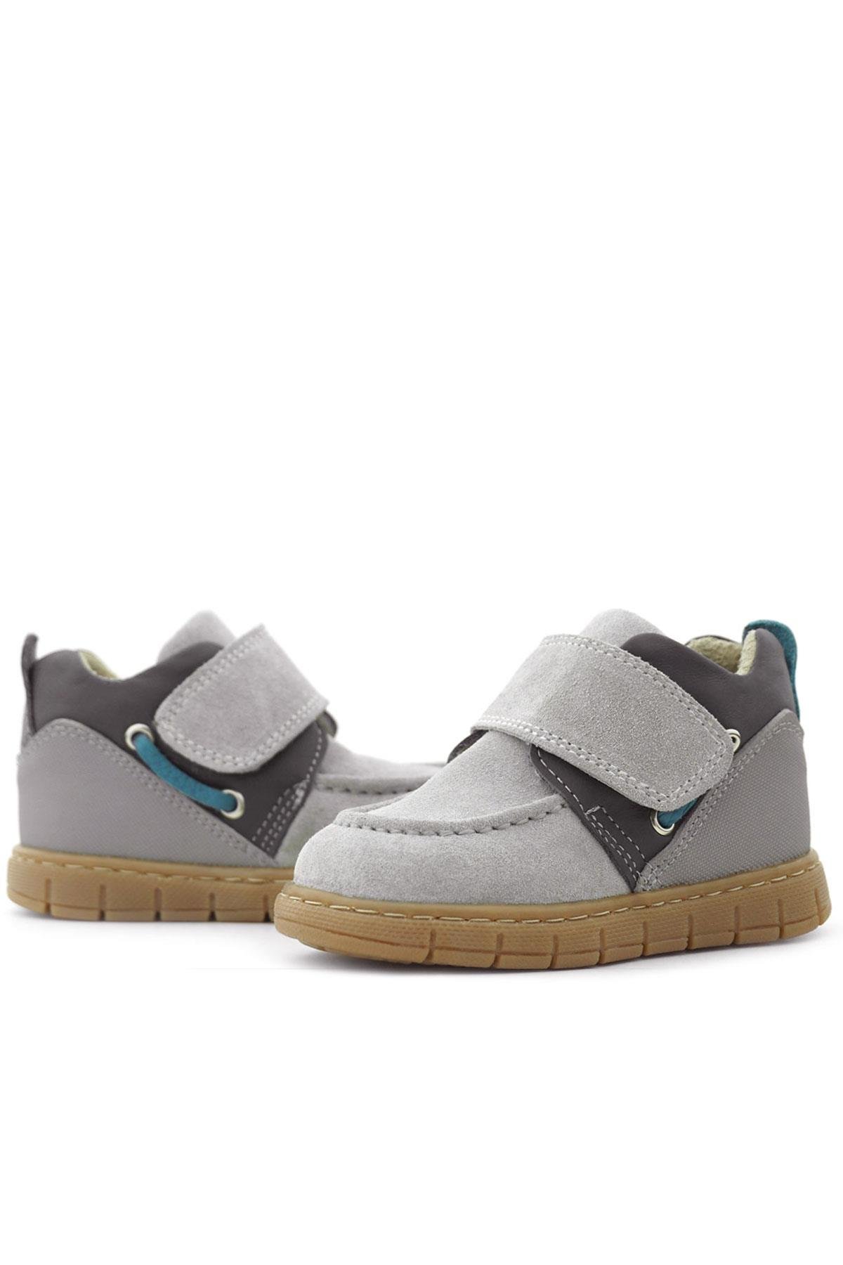 Rakerplus Hakiki Deri Açık Gri Mavi Cırt Cırtlı Bebek Bot R940-GGM.25