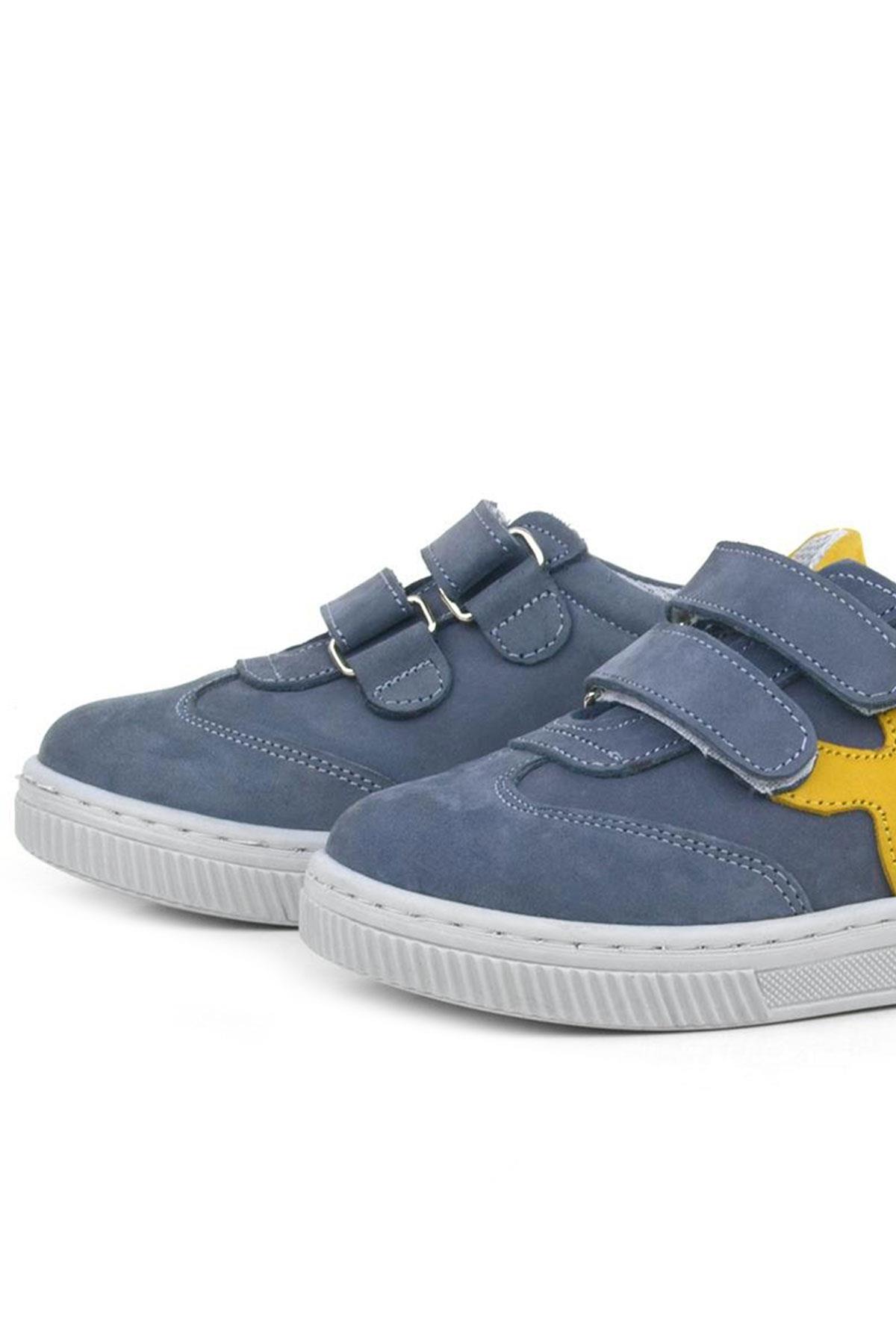 Rakerplus Hakiki Deri Gri Sarı Cırtlı Çocuk Spor Ayakkabı R654-GRSA.21