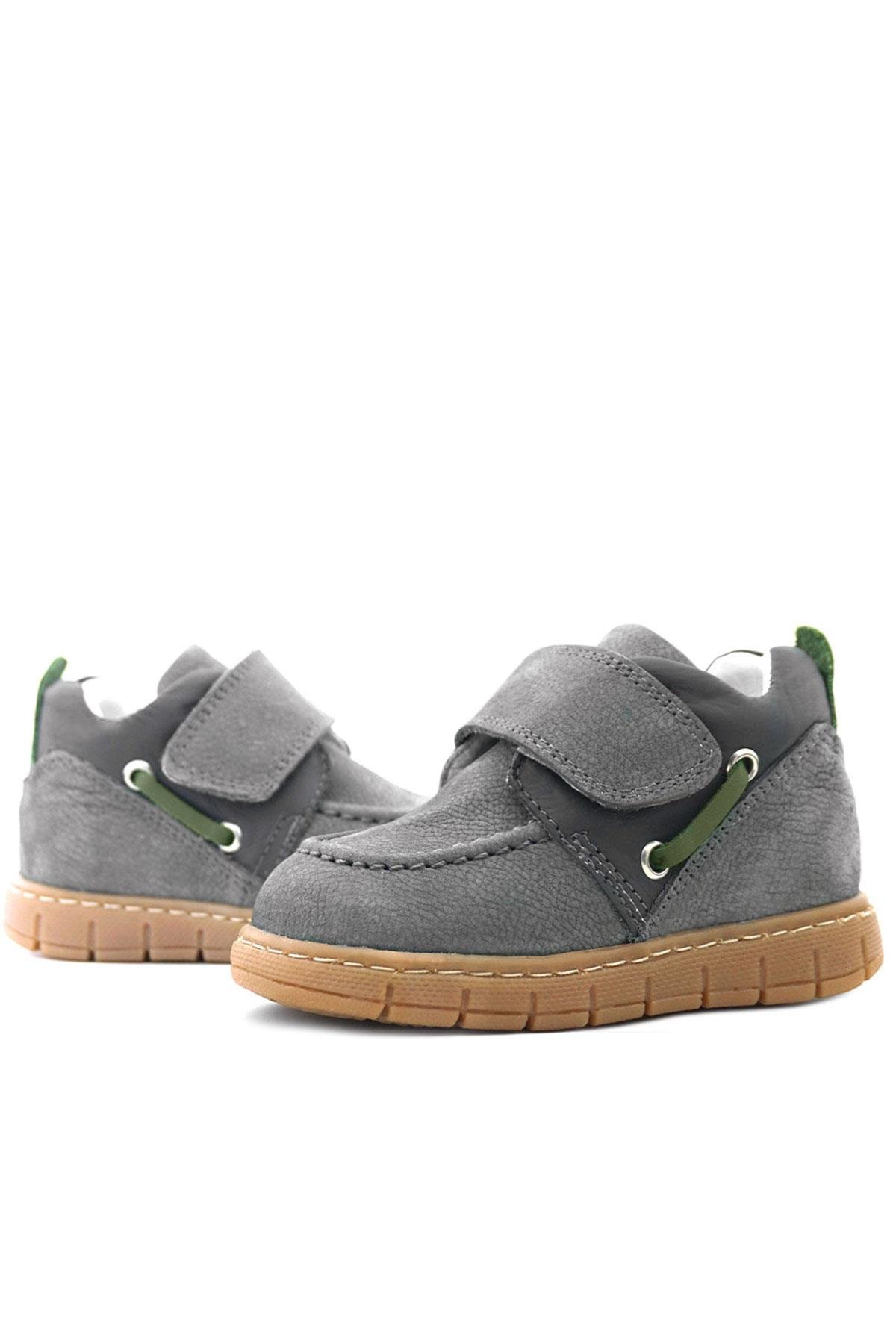 Rakerplus Hakiki Deri Gri Yeşil Cırt Cırtlı Bebek Bot R940-GRY.25