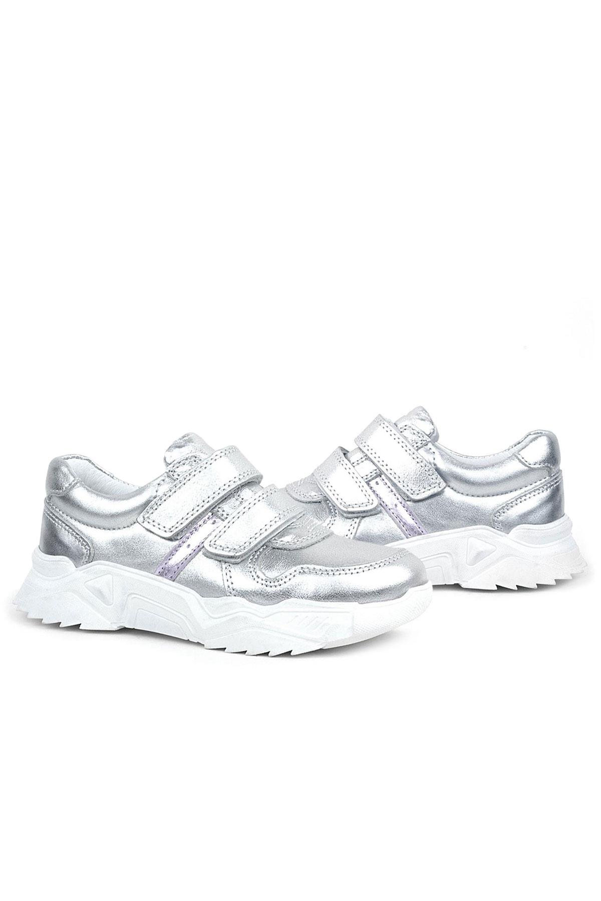 Rakerplus Hakiki Deri Gümüş Beyaz Tabanlı Kız Çocuk Sneakers Ayakkabı X3730-GP.31