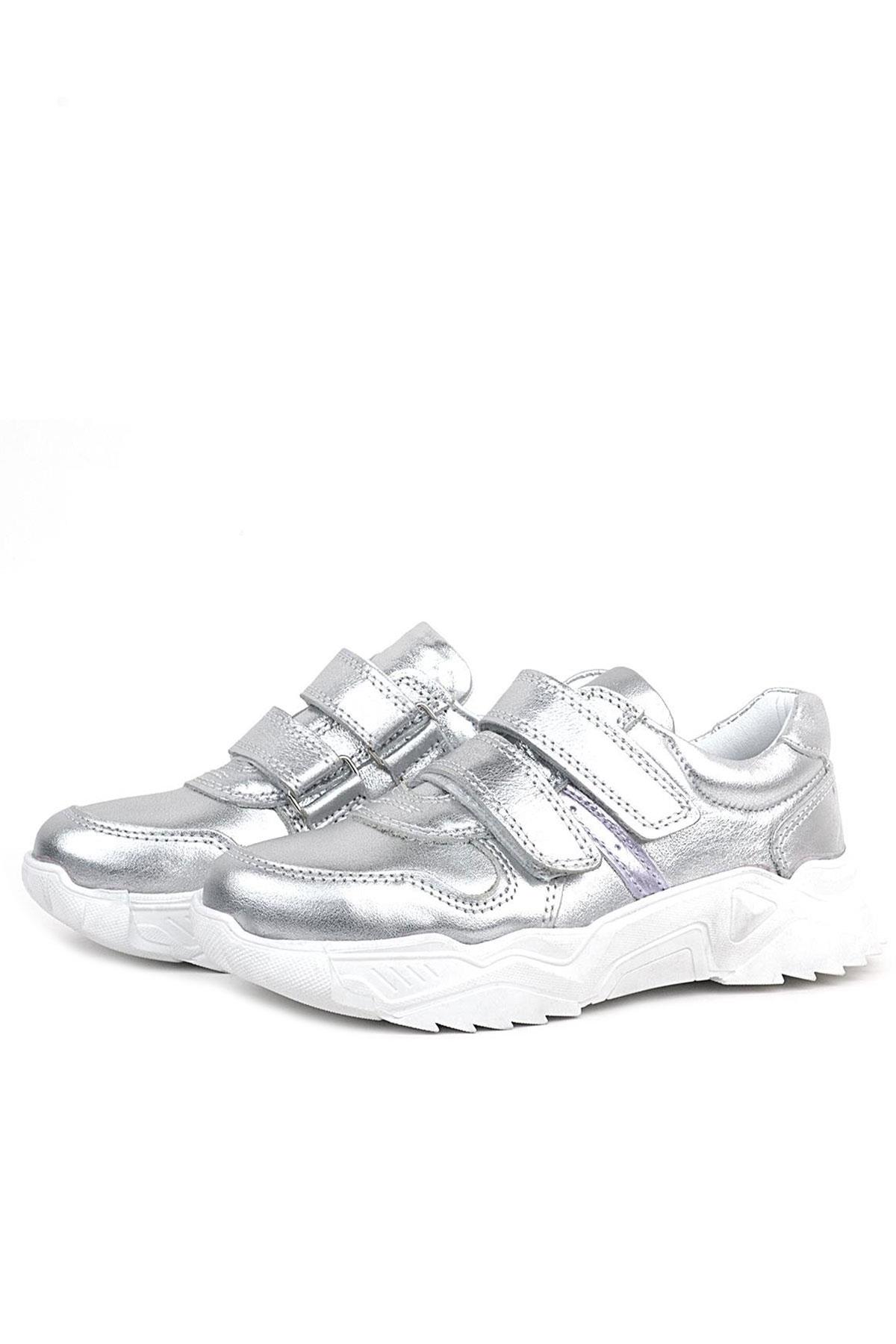 Rakerplus Hakiki Deri Gümüş Beyaz Tabanlı Kız Çocuk Sneakers Ayakkabı X3730-GP.31