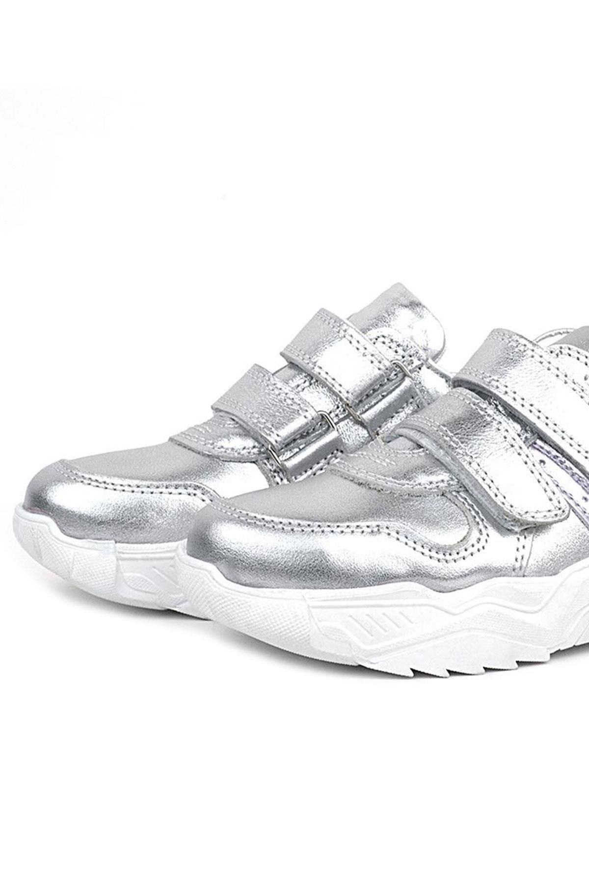 Rakerplus Hakiki Deri Gümüş Beyaz Tabanlı Kız Çocuk Sneakers Ayakkabı X3730-GP.31