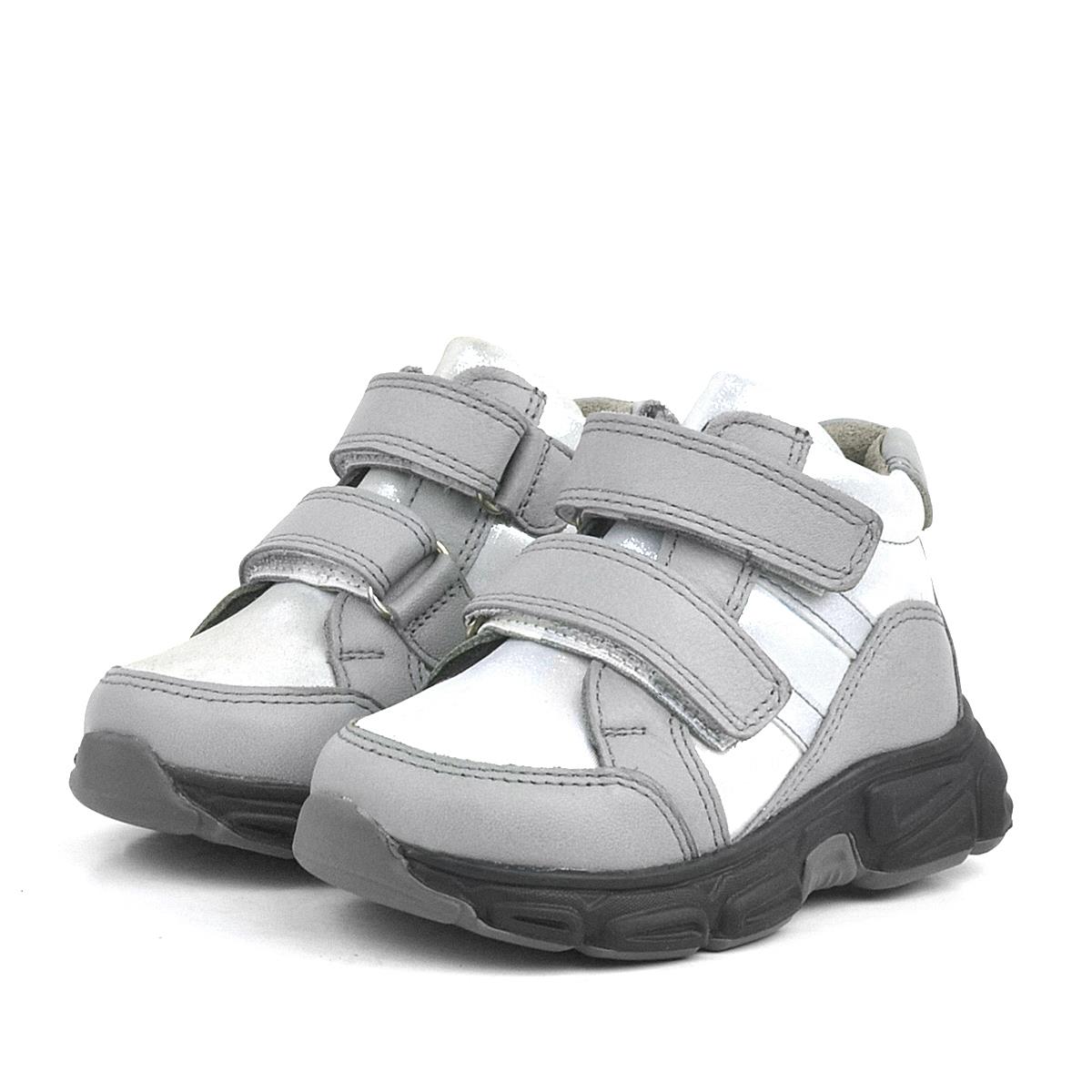 Rakerplus Hakiki Deri Gümüş Simli Cırtlı Kız Bebek Bot Ayakkabı