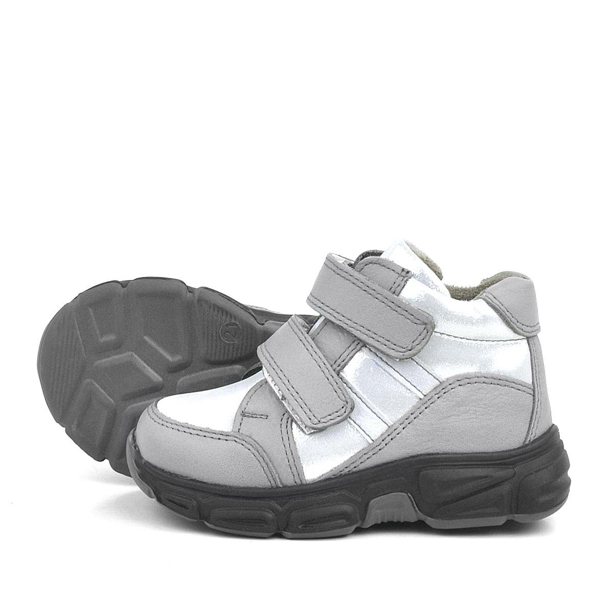 Rakerplus Hakiki Deri Gümüş Simli Cırtlı Kız Bebek Bot Ayakkabı