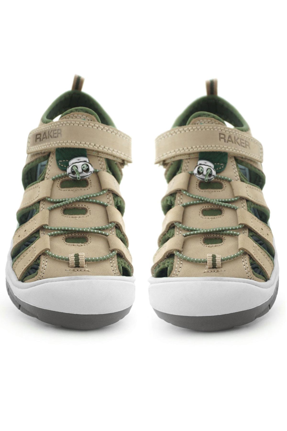 Rakerplus Hakiki Deri Kum Rengi Haki Yeşil Çocuk Sandalet 5010-KMHK.30
