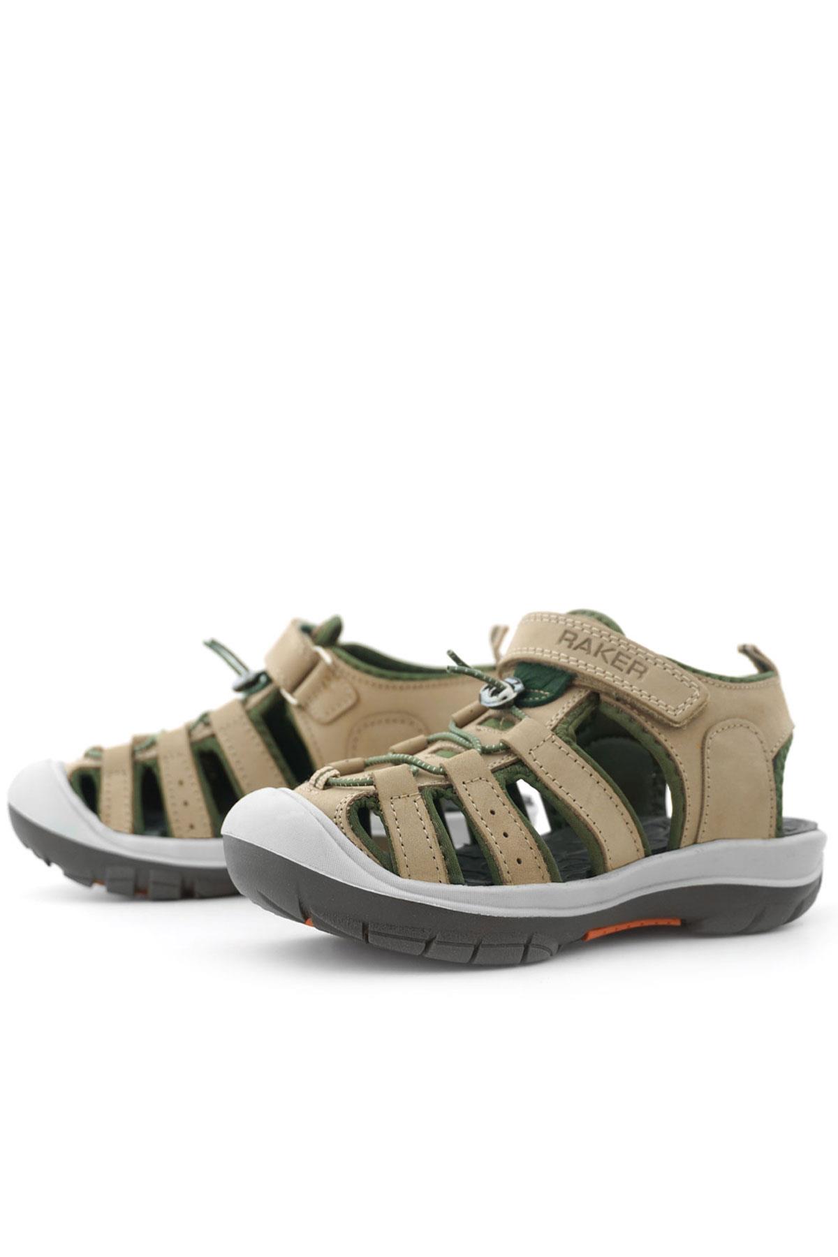 Rakerplus Hakiki Deri Kum Rengi Haki Yeşil Çocuk Sandalet 5010-KMHK.30