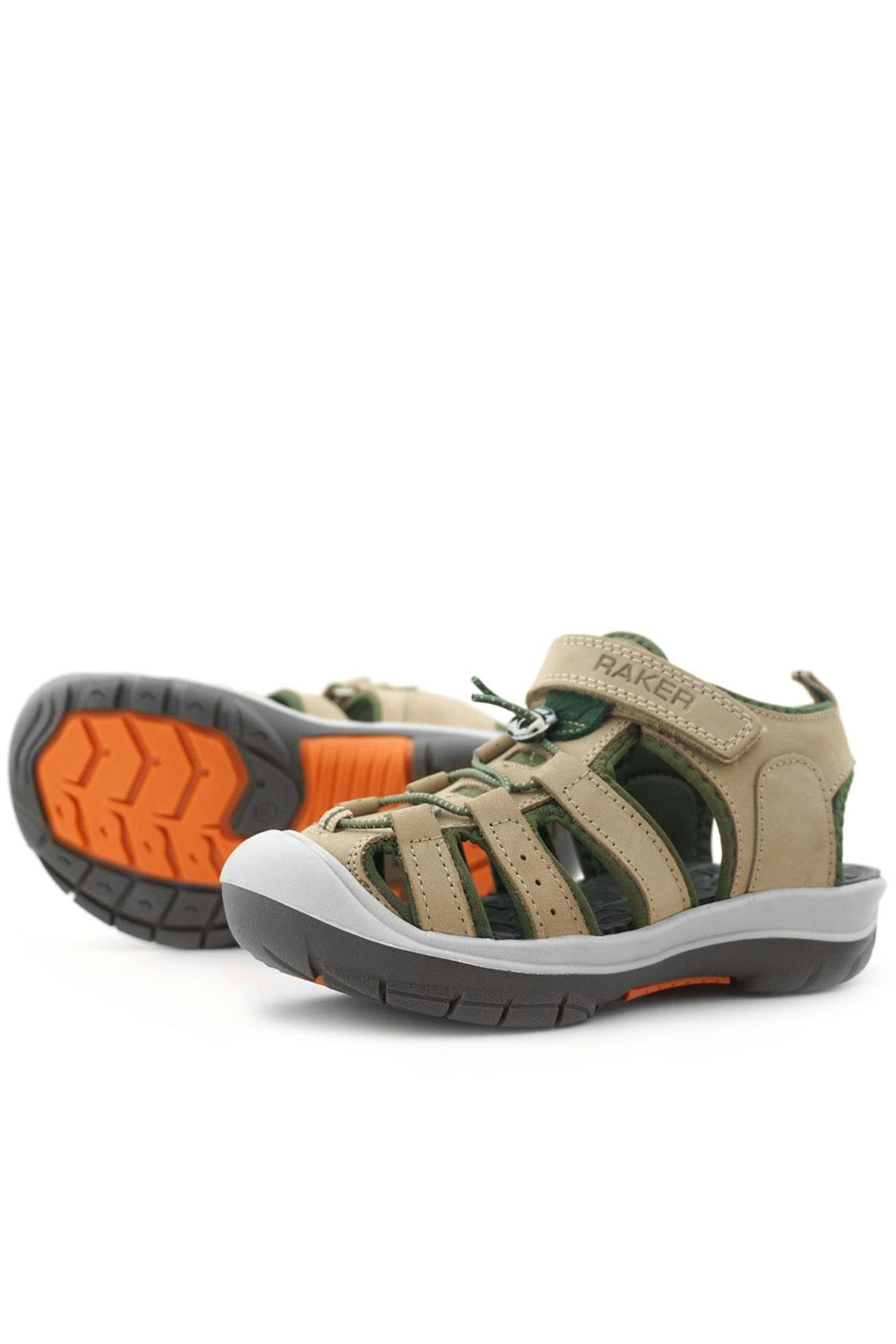 Rakerplus Hakiki Deri Kum Rengi Haki Yeşil Çocuk Sandalet 5010-KMHK.30