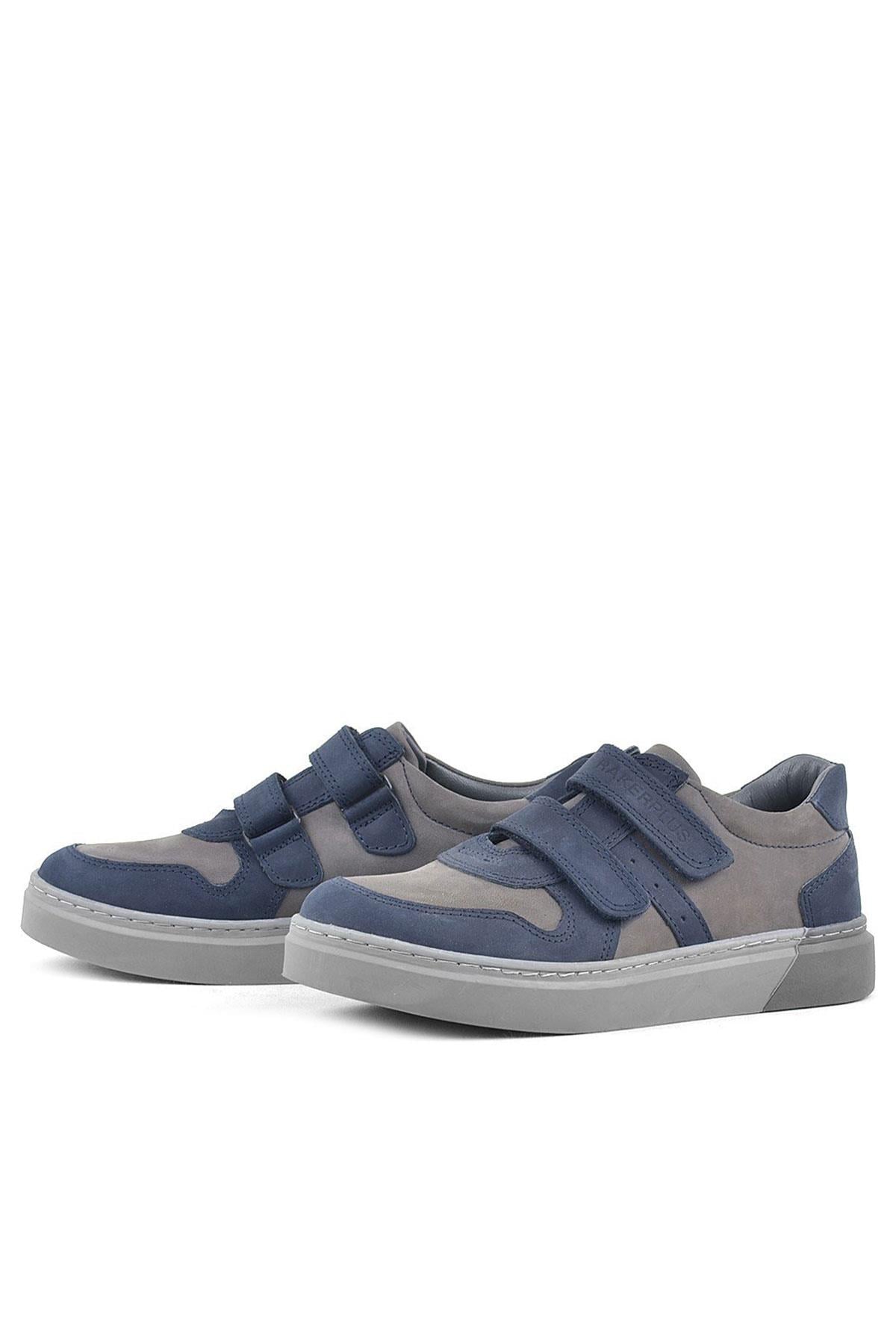 Rakerplus Hakiki Deri Lacivert Gri Cırtlı Erkek Çocuk Sneaker Ayakkabı 3751-LNG.31