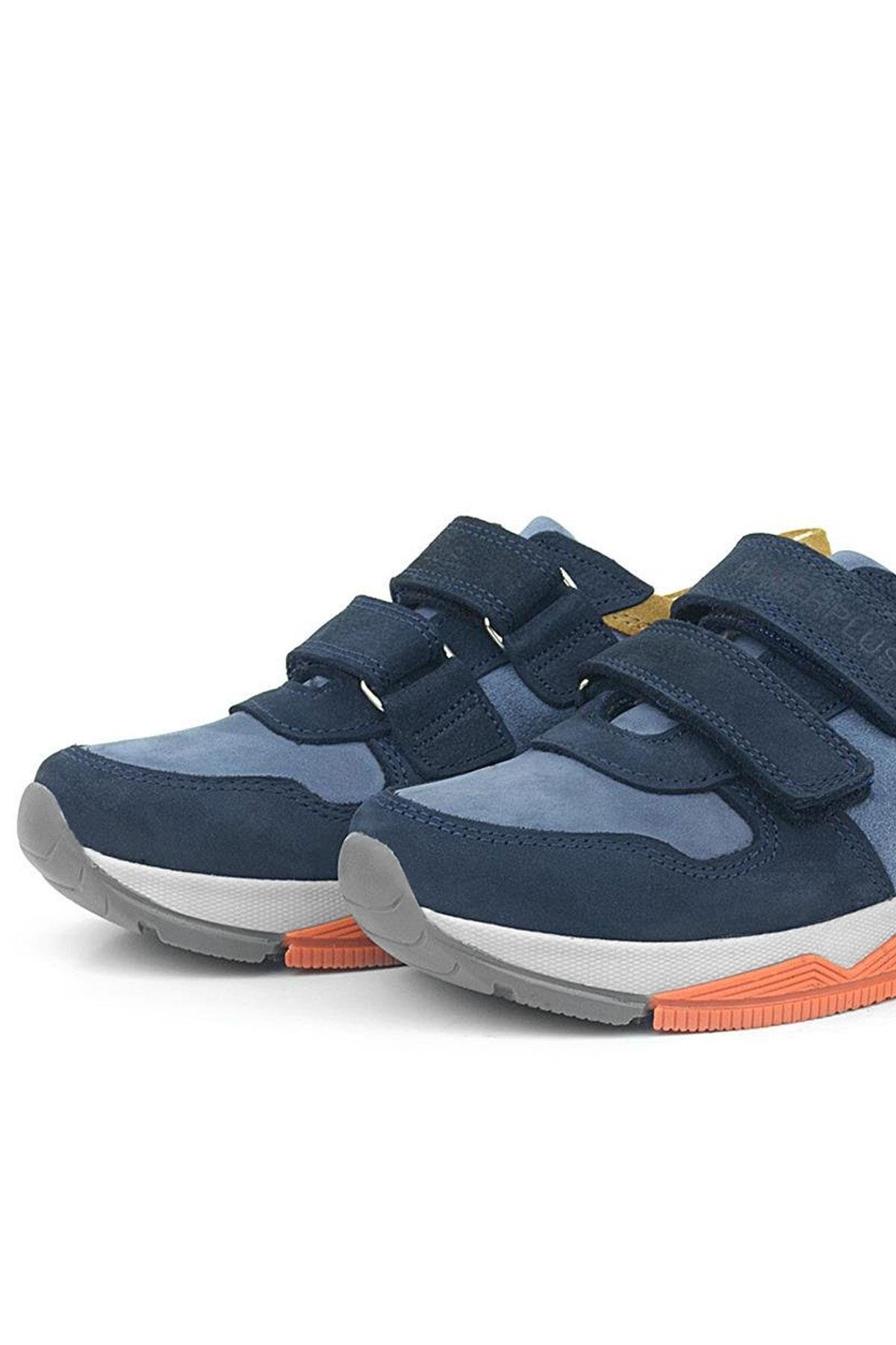 Rakerplus Genuine Leather Navy Blue Tan Color Kids Sneakers Sports Shoes 3880-LMTA.31