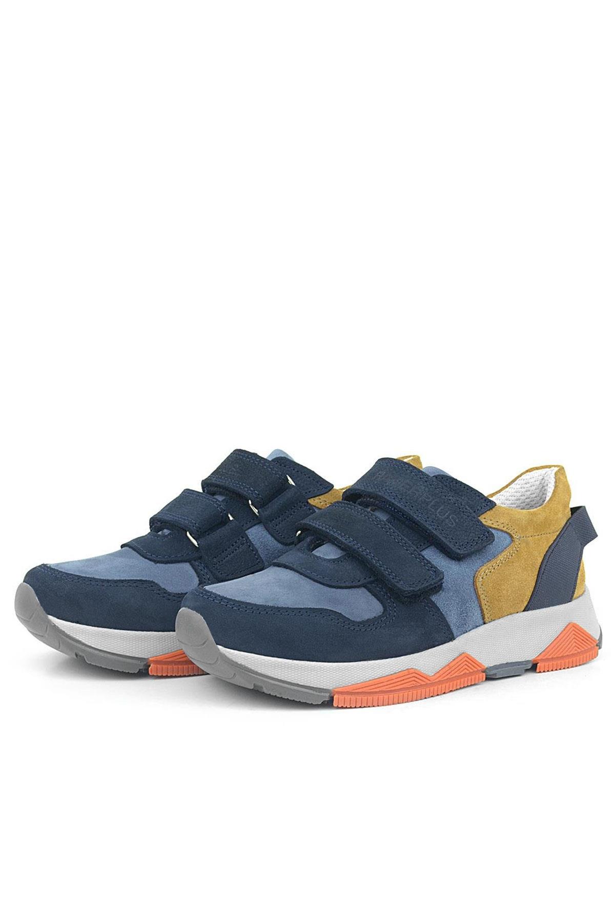 Rakerplus Genuine Leather Navy Blue Tan Color Kids Sneakers Sports Shoes 3880-LMTA.31