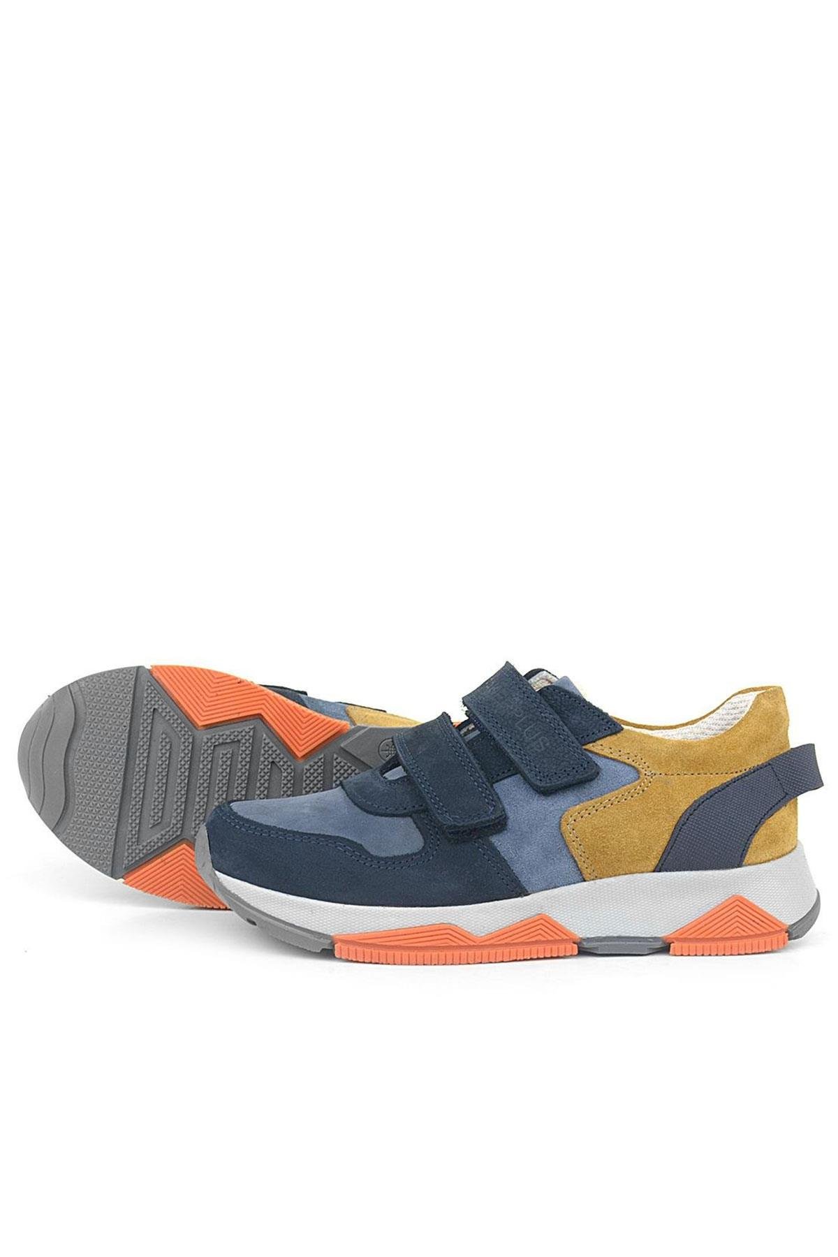 Rakerplus Genuine Leather Navy Blue Tan Color Kids Sneakers Sports Shoes 3880-LMTA.31