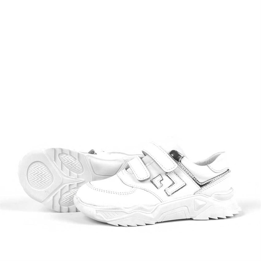 Kız Çocuk Günlük & Spor Ayakkabı Hakiki Deri Ortopedik Beyaz Kalın Taban Cırtlı Kız Çocuk Spor Ayakkabı R3830-BG-M