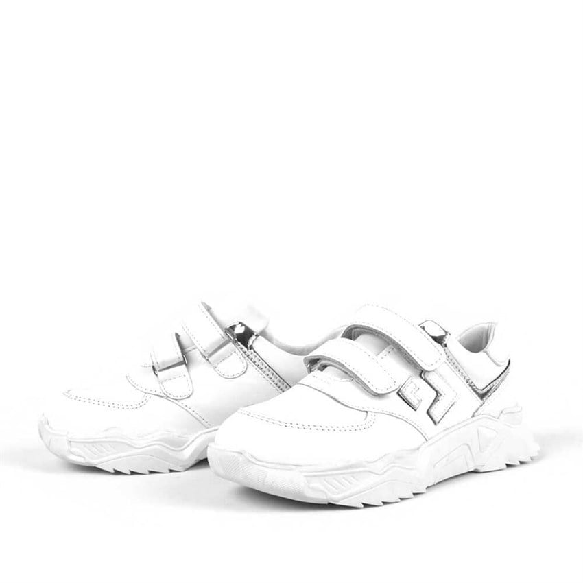 Kız Çocuk Günlük & Spor Ayakkabı Hakiki Deri Ortopedik Beyaz Kalın Taban Cırtlı Kız Çocuk Spor Ayakkabı R3830-BG-M