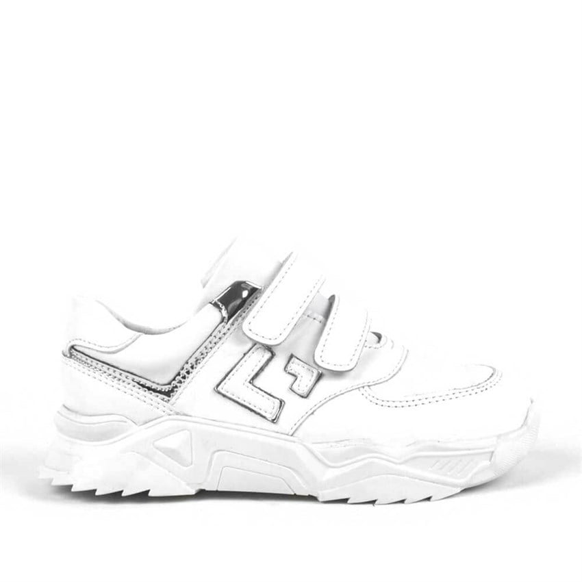 Kız Çocuk Günlük & Spor Ayakkabı Hakiki Deri Ortopedik Beyaz Kalın Taban Cırtlı Kız Çocuk Spor Ayakkabı R3830-BG-M