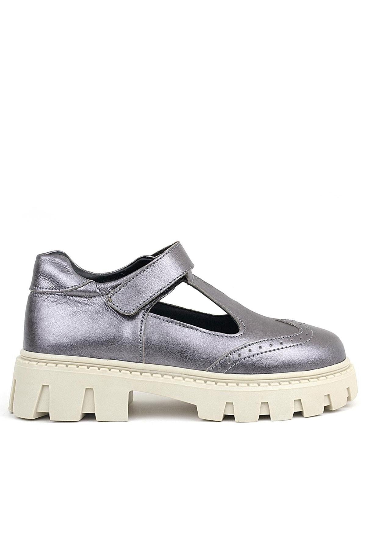 Rakerplus Genuine Leather Platinium Cream Sole Velcro Girls School Shoes 910-PLB-DERI.26
