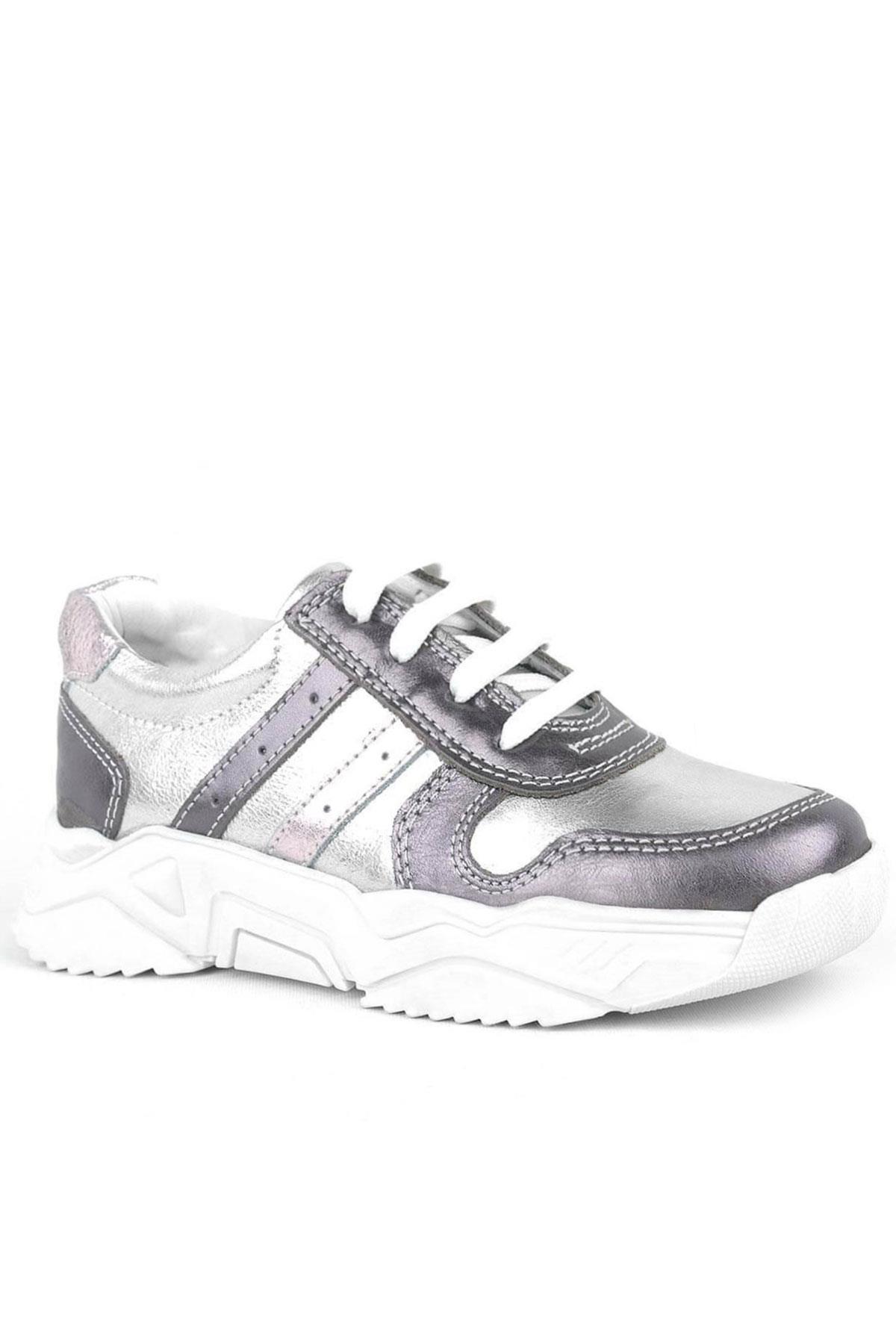Rakerplus Hakiki Deri Platin Pembe Kalın Taban Kız Çocuk Sneakers Ayakkabı 3730-PLG.26