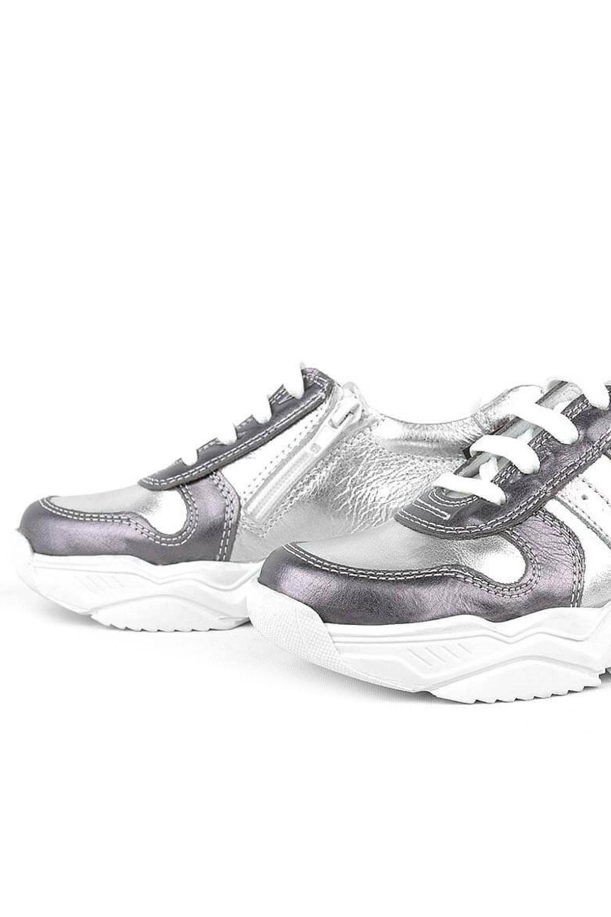 Rakerplus Hakiki Deri Platin Pembe Kalın Taban Kız Çocuk Sneakers Ayakkabı 3730-PLG.26