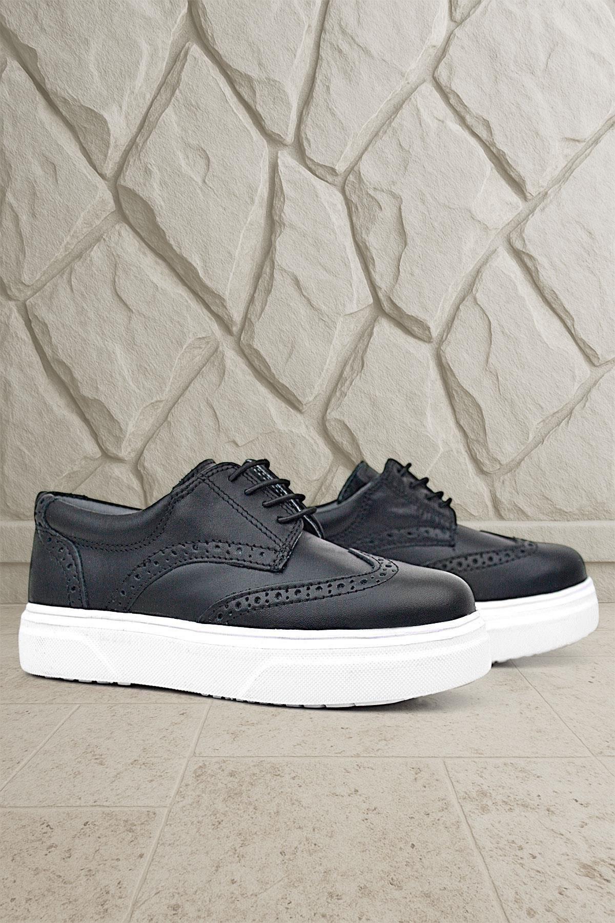 Rakerplus Genuine Leather Black White Sole Oxford Children's Classic Shoes 3074-S1-B-DERI.31