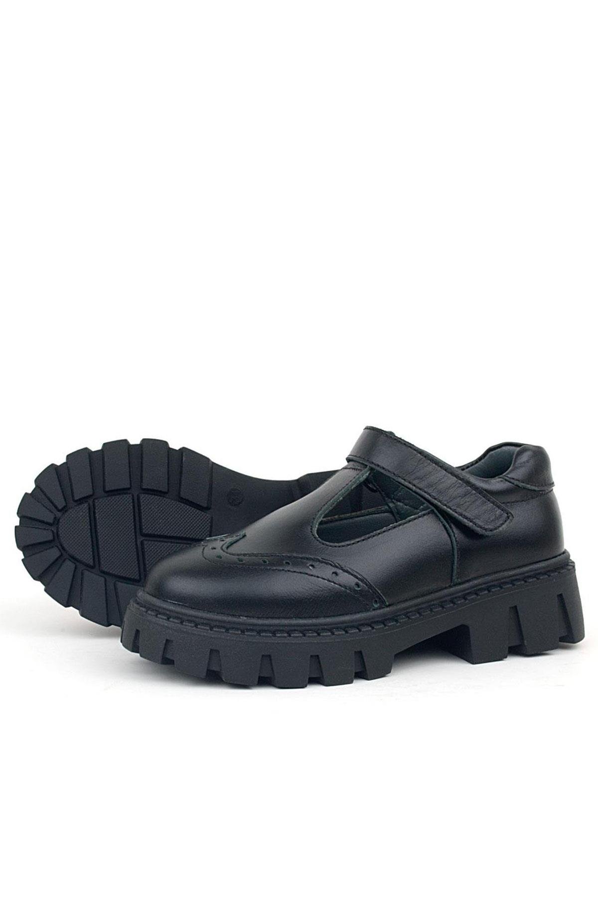 Rakerplus Hakiki Deri Siyah Cırtlı Kız Çocuk Okul Ayakkabı 910-SC-DERI.26