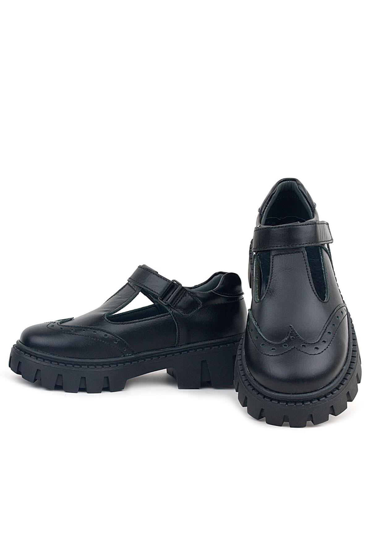 Rakerplus Hakiki Deri Siyah Cırtlı Kız Çocuk Okul Ayakkabı 910-SC-DERI.26