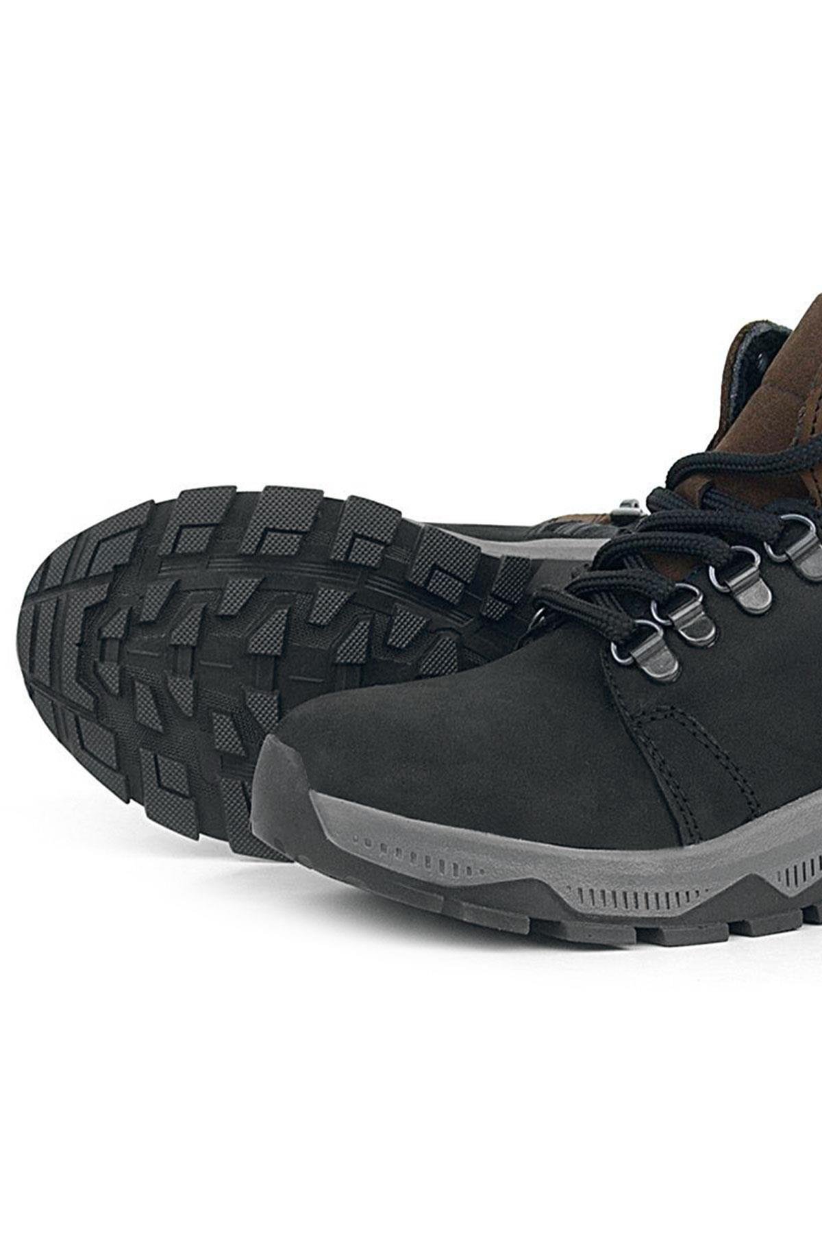 Rakerplus Genuine Leather Black Brown Zippered Trekking Kids Boots 9603-SNK.26