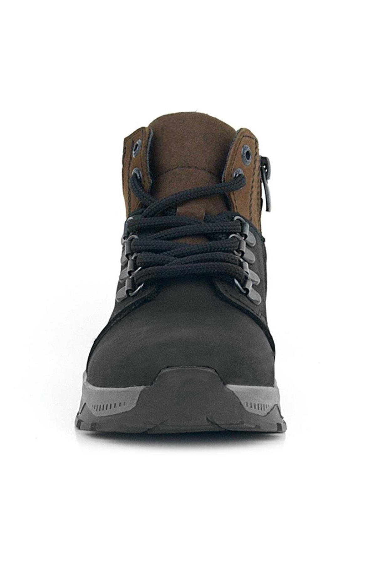 Rakerplus Genuine Leather Black Brown Zippered Trekking Kids Boots 9603-SNK.26