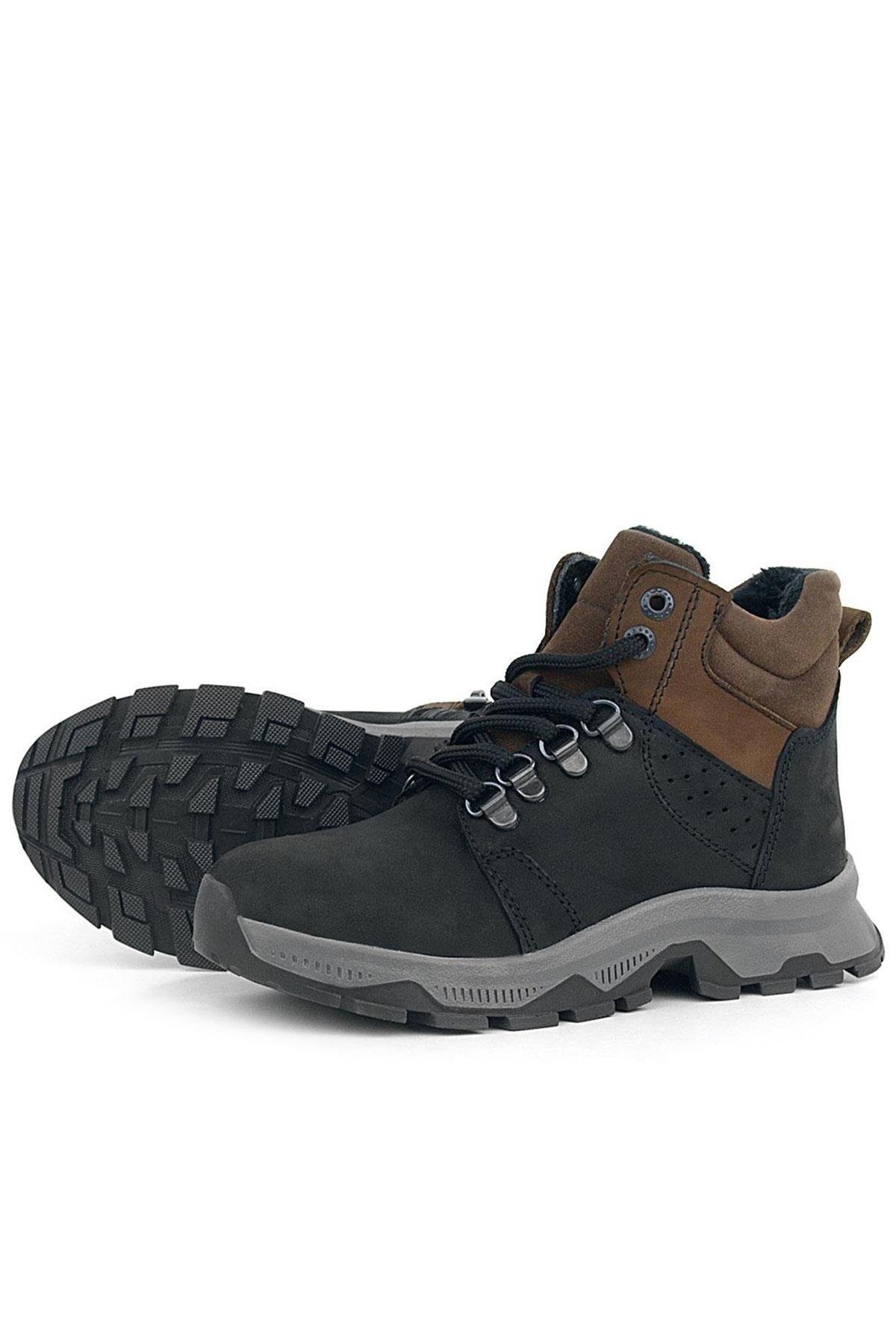 Rakerplus Genuine Leather Black Brown Zippered Trekking Kids Boots 9603-SNK.26