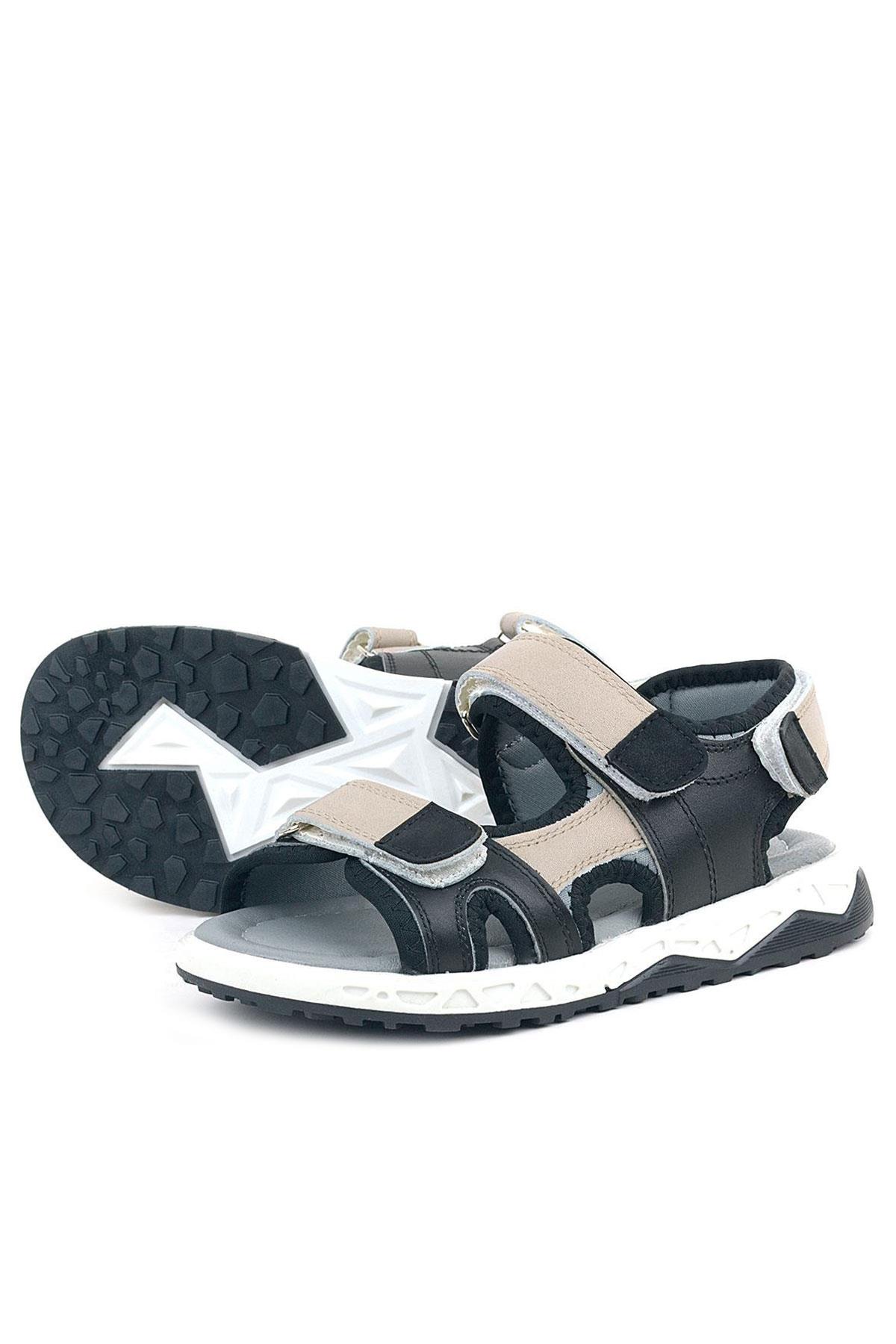 Rakerplus Genuine Leather Black Sand Color Velcro Kids Sandals 14023-SKM.26