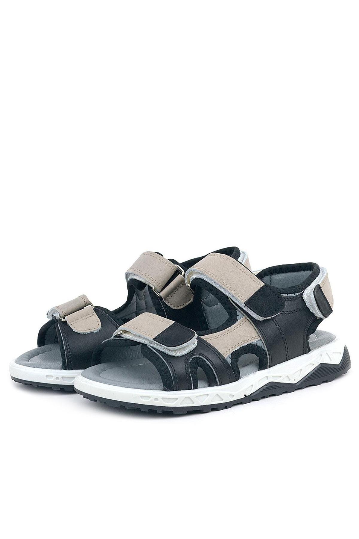 Rakerplus Genuine Leather Black Sand Color Velcro Kids Sandals 14023-SKM.26